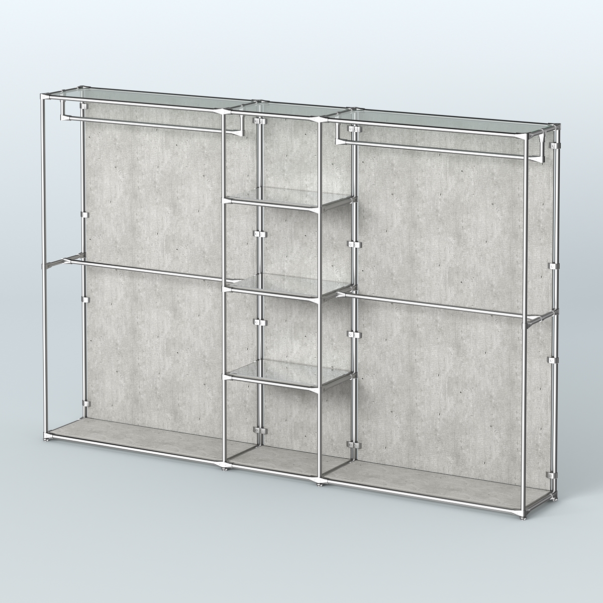 Торговая система ХРОМ (задняя стенка - ДСП) 3600 мм с зеркальными полками и поручнями №4 Метрополитан Грей