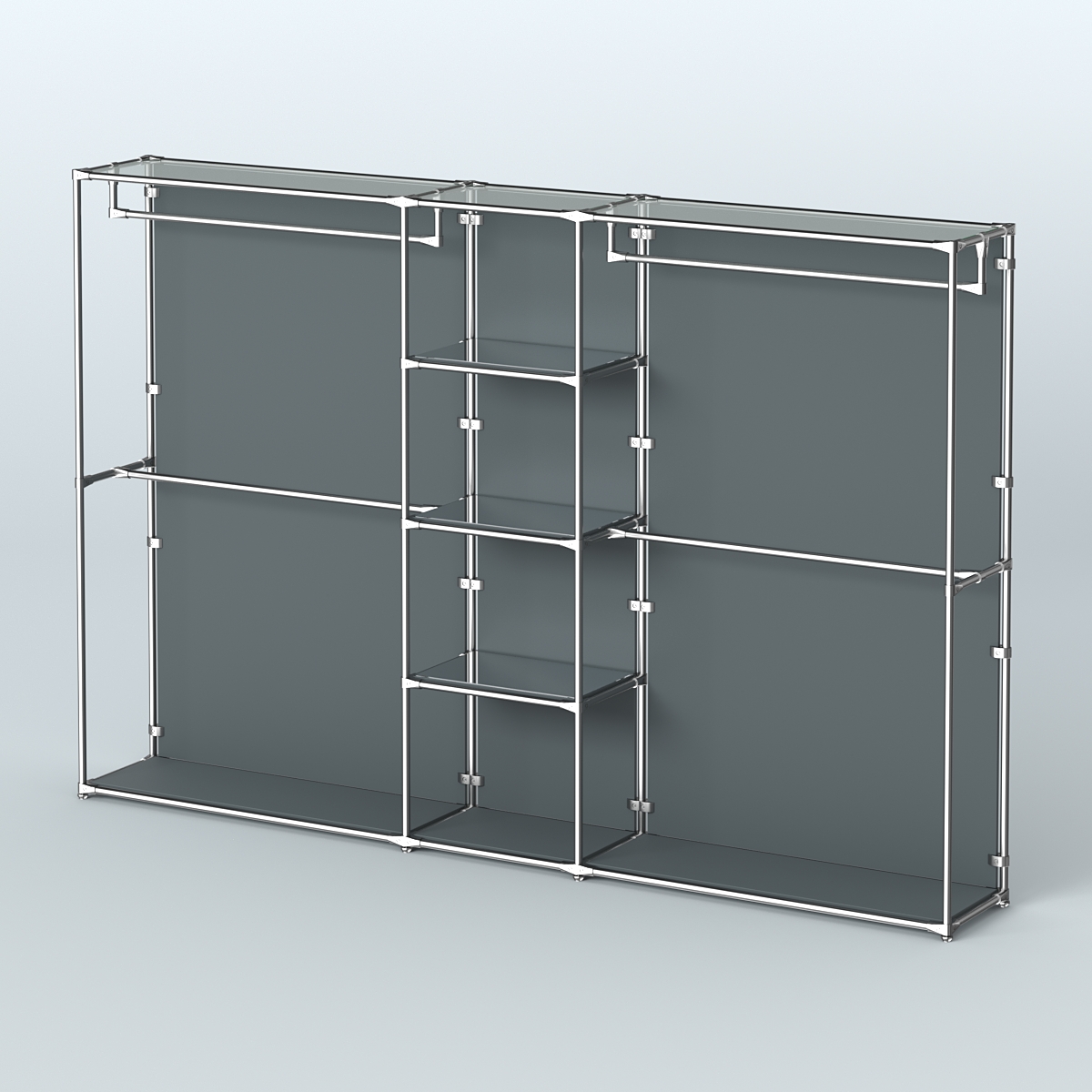 Торговая система ХРОМ (задняя стенка - ДСП) 3600 мм с зеркальными полками и поручнями №4 Темно-Серый