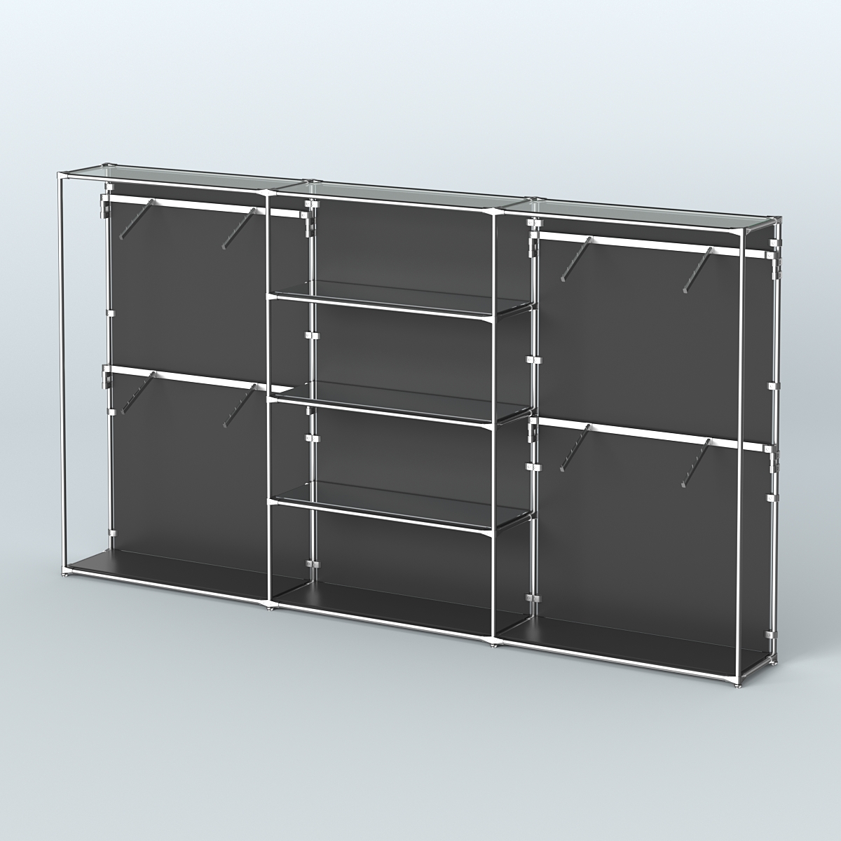 Торговая система ХРОМ (задняя стенка - ДСП) 3600 мм с зеркальными полками и поручнями №5 Черный