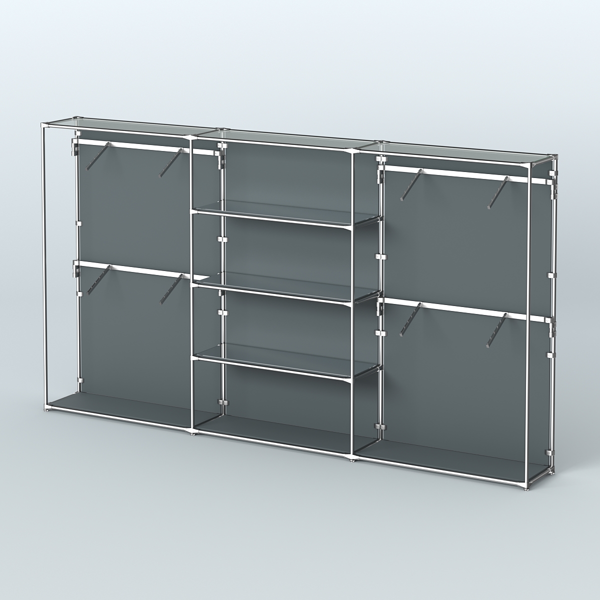 Торговая система ХРОМ (задняя стенка - ДСП) 3600 мм с зеркальными полками и поручнями №5 Темно-Серый