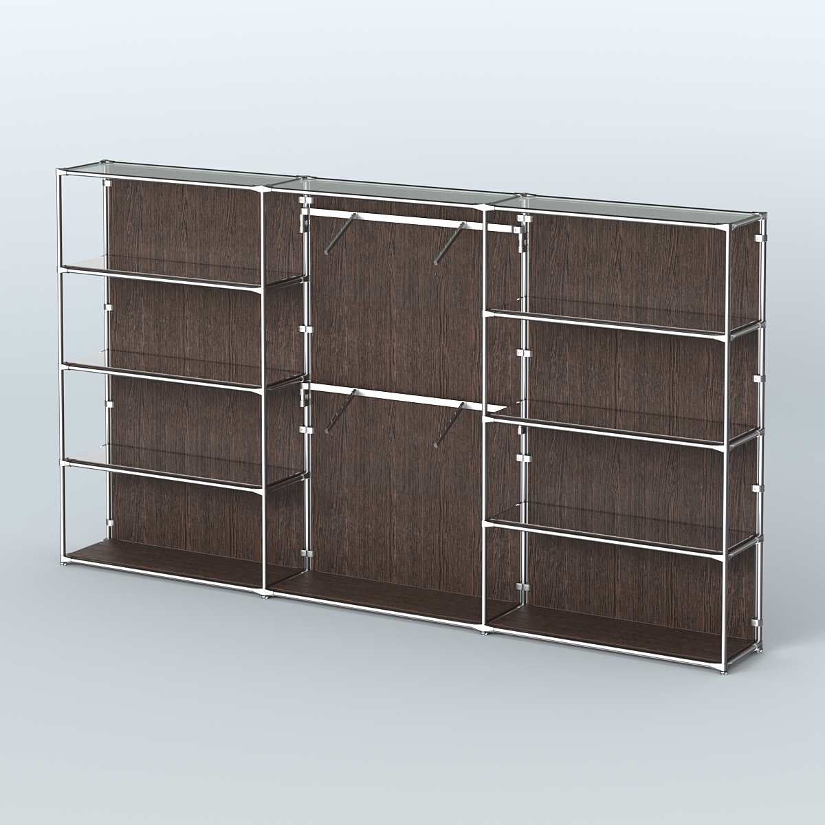 Торговая система ХРОМ (задняя стенка - ДСП) 3600 мм с зеркальными полками и поручнями №6 Дуб Венге