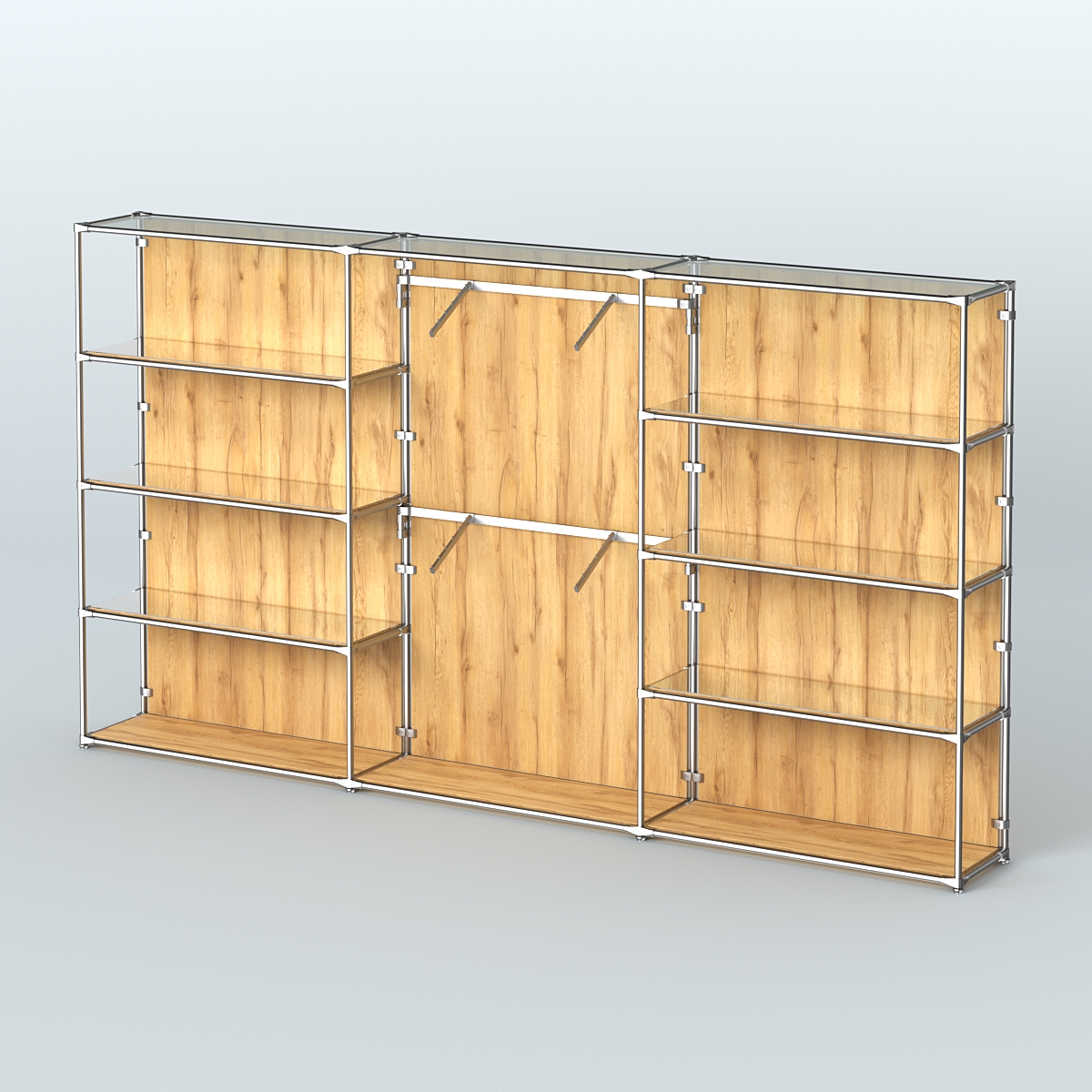 Торговая система ХРОМ (задняя стенка - ДСП) 3600 мм с зеркальными полками и поручнями №6 Дуб Золотистый