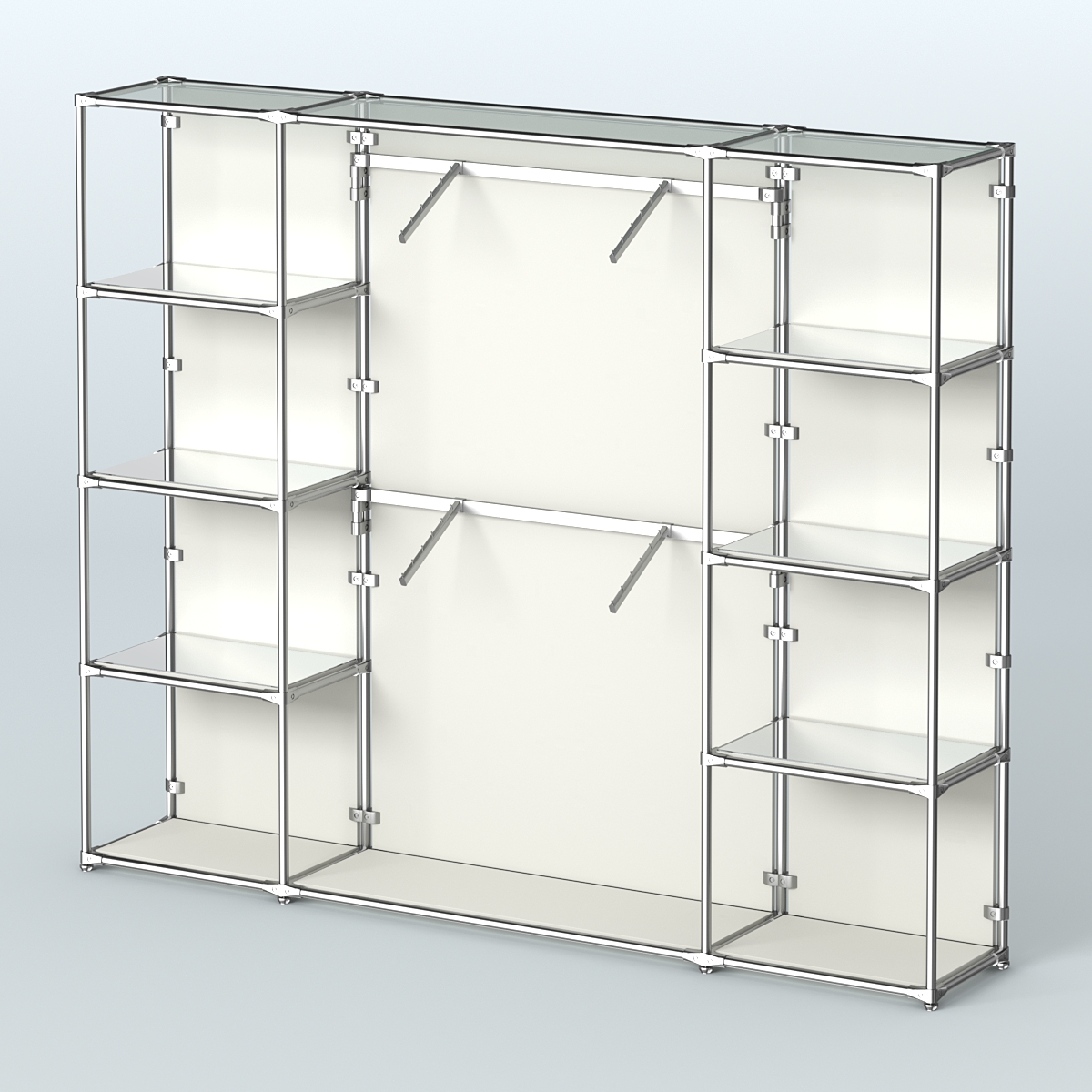 Торговая система ХРОМ (задняя стенка - ДСП) 3600 мм с зеркальными полками и поручнями №7 Белый