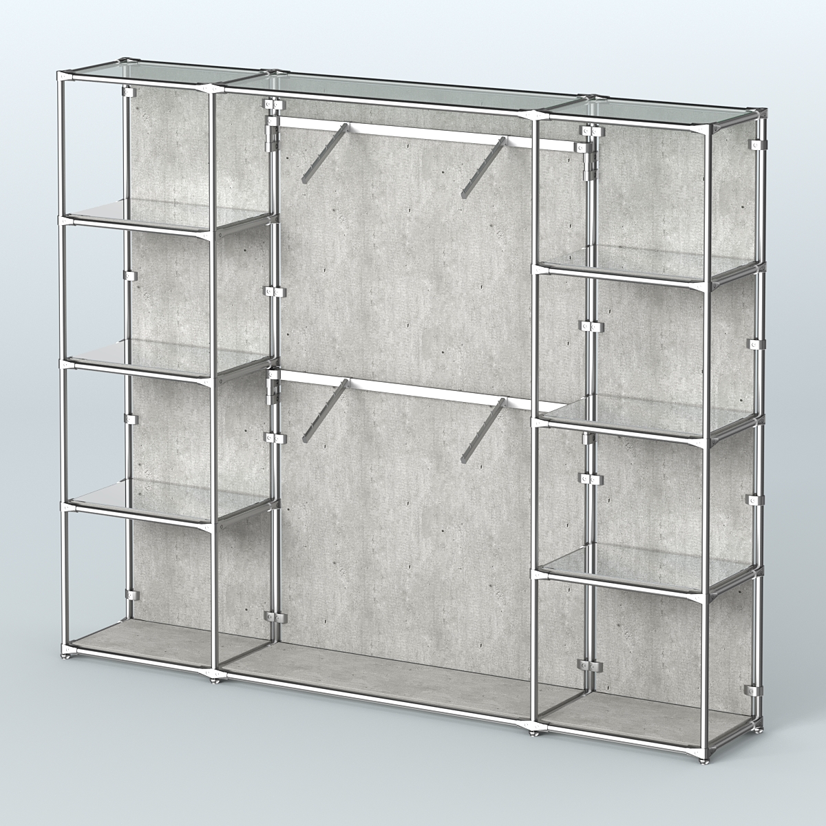 Торговая система ХРОМ (задняя стенка - ДСП) 3600 мм с зеркальными полками и поручнями №7 Метрополитан Грей