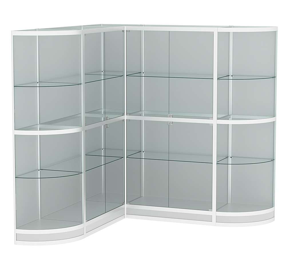 Витрина из профиля в угол зала с секторами №4 (задняя стенка - ДВП) Серый