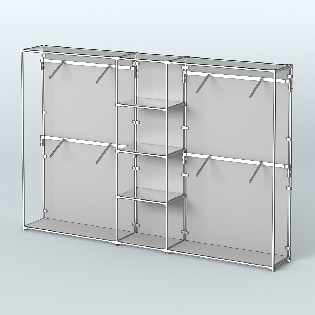 Торговая система ХРОМ (задняя стенка - ДСП) 3600 мм с зеркальными полками и поручнями №8 Серый