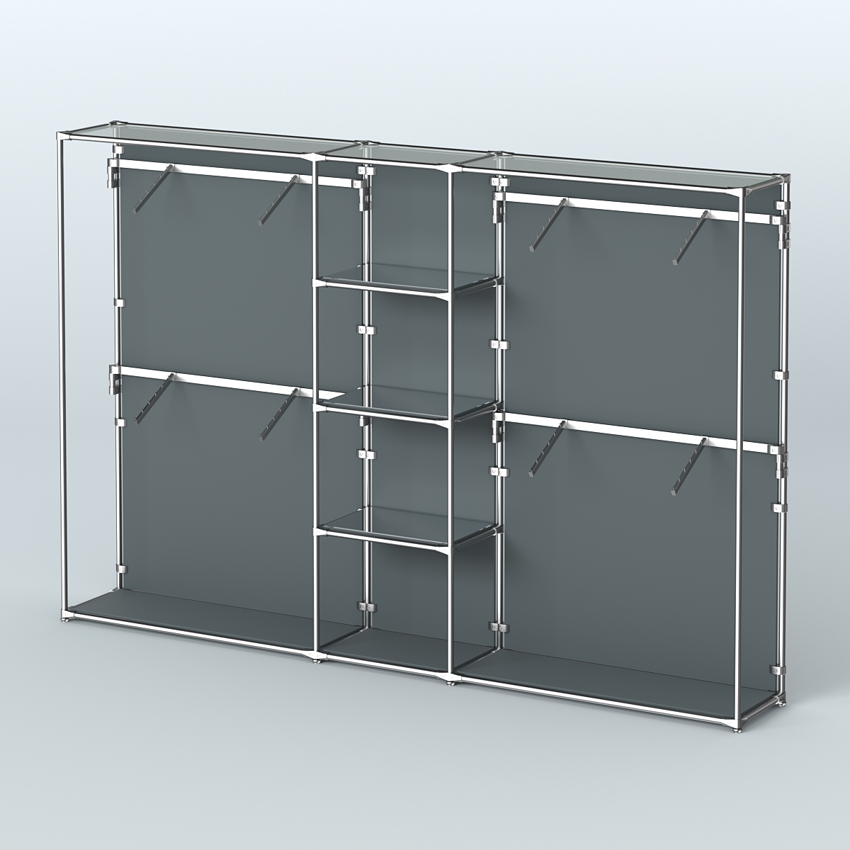 Торговая система ХРОМ (задняя стенка - ДСП) 3600 мм с зеркальными полками и поручнями №8 Темно-Серый