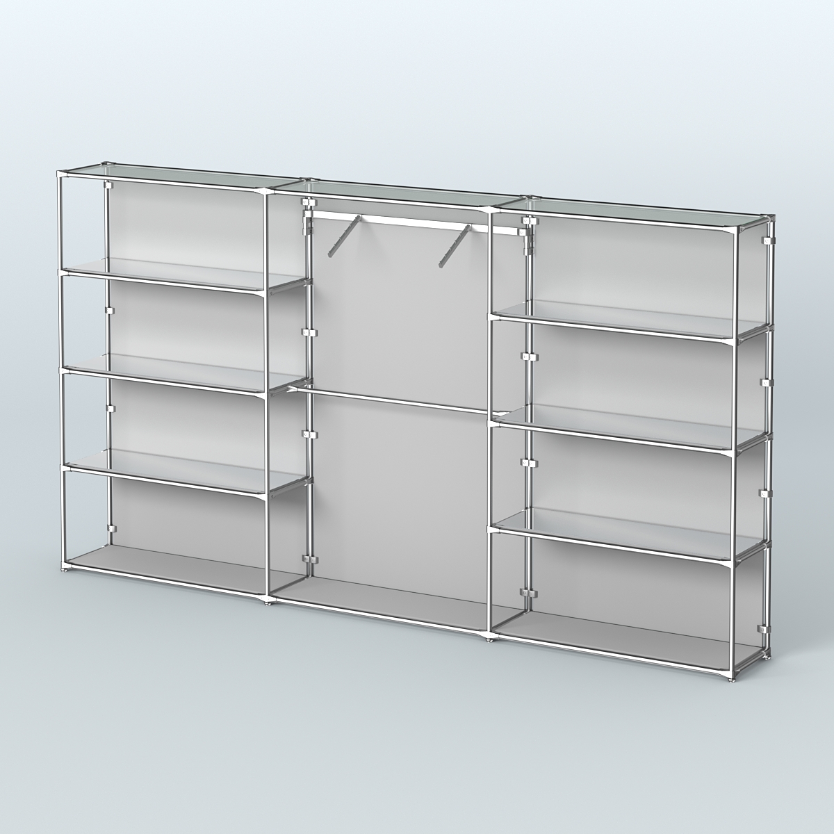 Торговая система ХРОМ (задняя стенка - ДСП) 3600 мм с зеркальными полками и поручнями №9 Серый