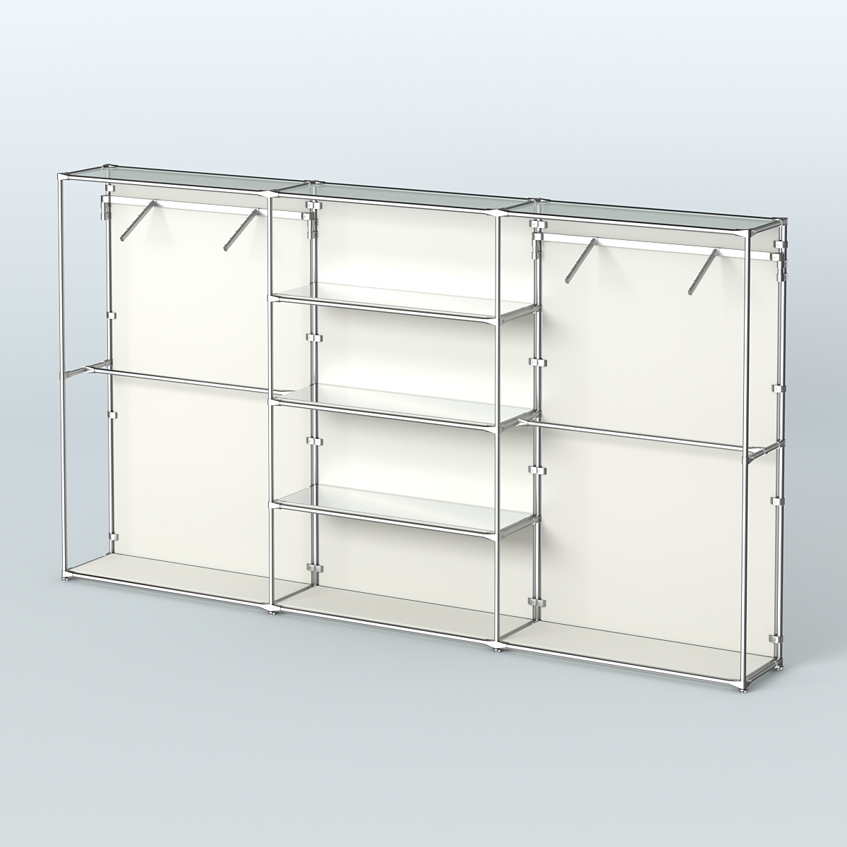 Торговая система ХРОМ (задняя стенка - ДСП) 3600 мм с зеркальными полками и поручнями №10 Белый