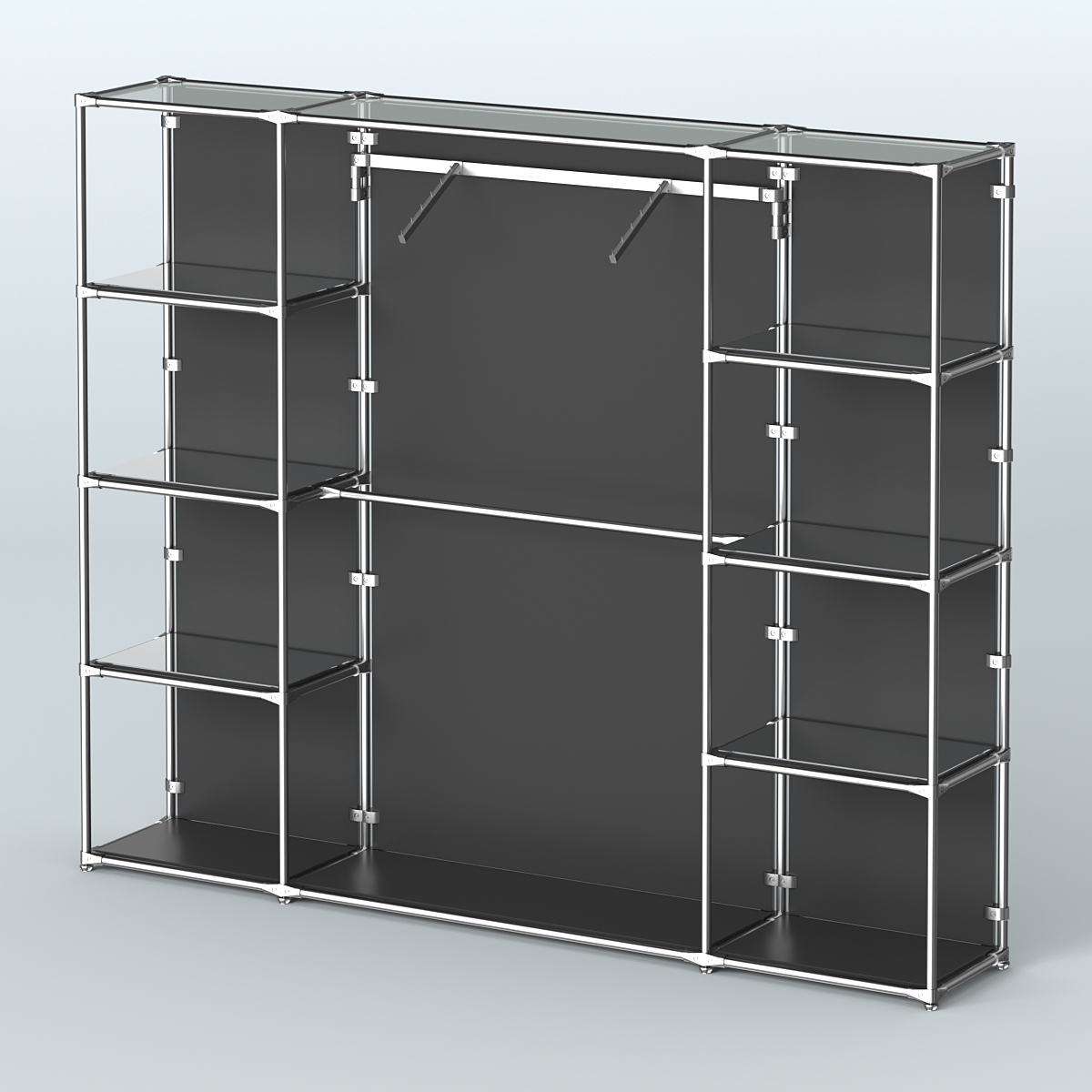 Торговая система ХРОМ (задняя стенка - ДСП) 3600 мм с зеркальными полками и поручнями №11 Черный