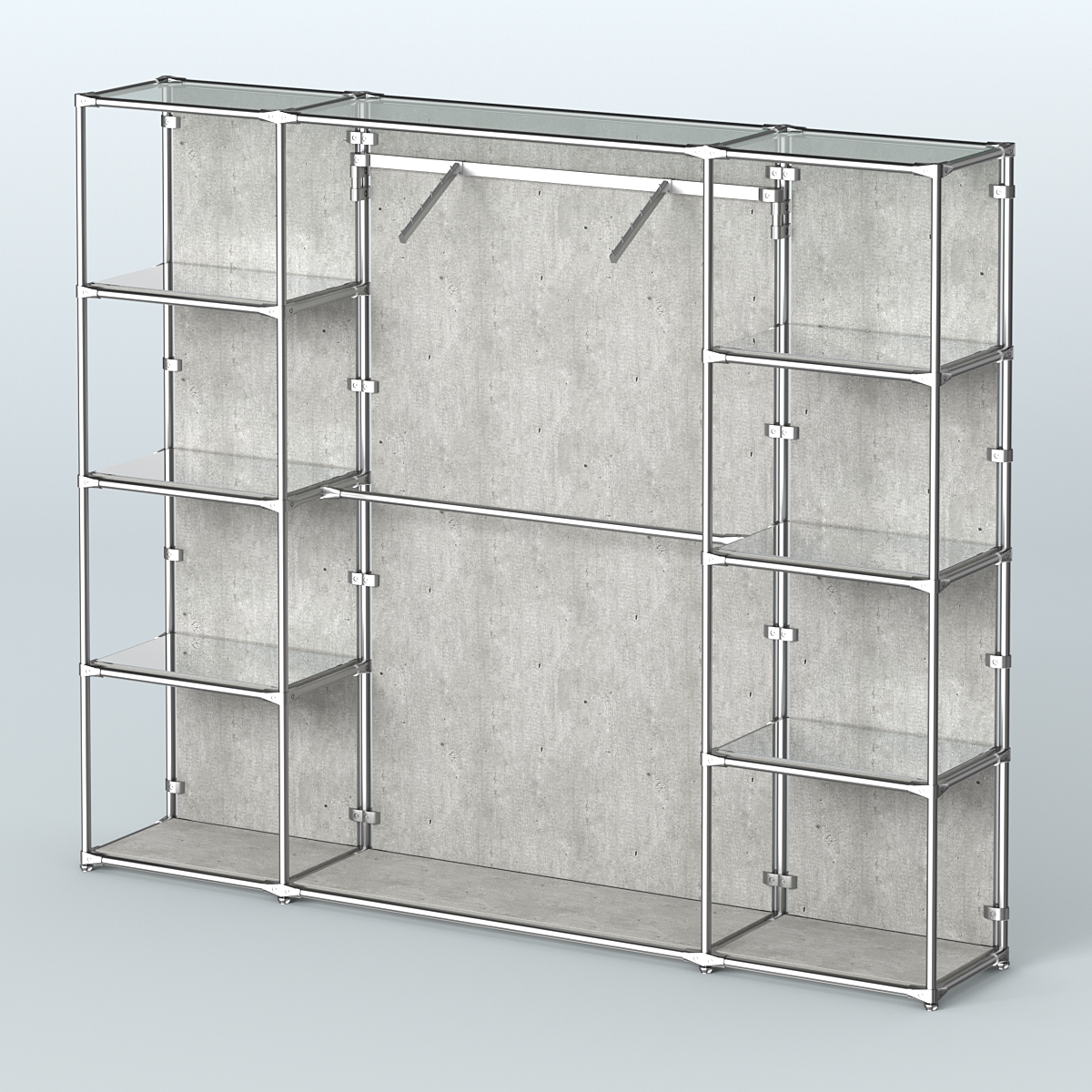 Торговая система ХРОМ (задняя стенка - ДСП) 3600 мм с зеркальными полками и поручнями №11 Метрополитан Грей