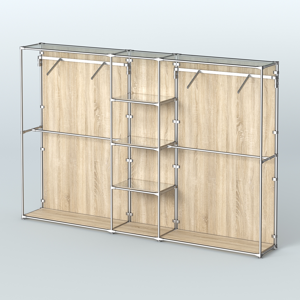 Торговая система ХРОМ (задняя стенка - ДСП) 3600 мм с зеркальными полками и поручнями №12 Дуб Сонома