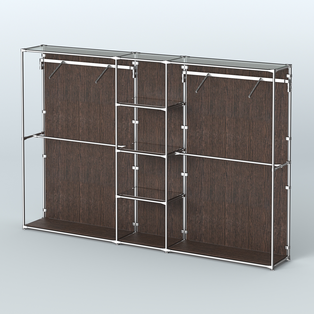 Торговая система ХРОМ (задняя стенка - ДСП) 3600 мм с зеркальными полками и поручнями №12 Дуб Венге