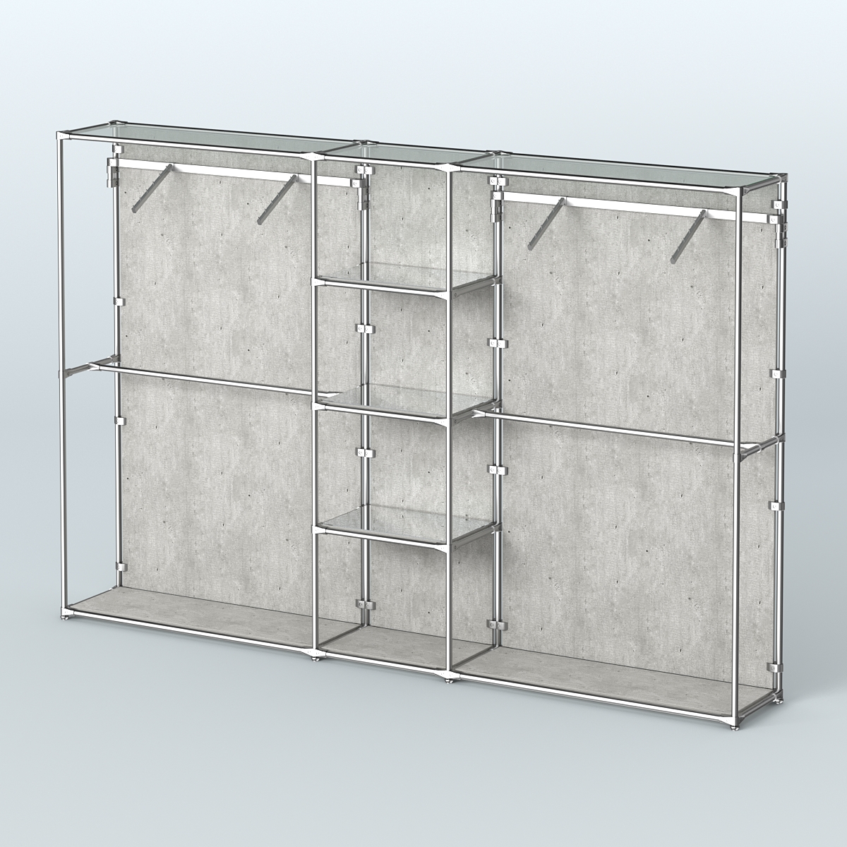 Торговая система ХРОМ (задняя стенка - ДСП) 3600 мм с зеркальными полками и поручнями №12 Метрополитан Грей