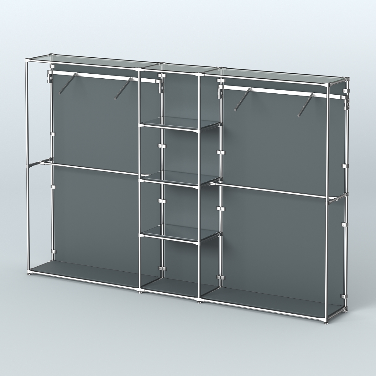 Торговая система ХРОМ (задняя стенка - ДСП) 3600 мм с зеркальными полками и поручнями №12 Темно-Серый