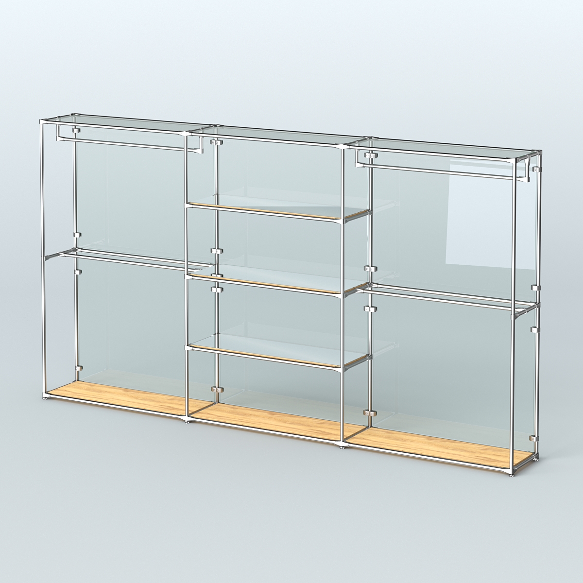 Торговая система ХРОМ (задняя стенка - стекло) 3600 мм с зеркальными полками и поручнями №2 Дуб Золотистый