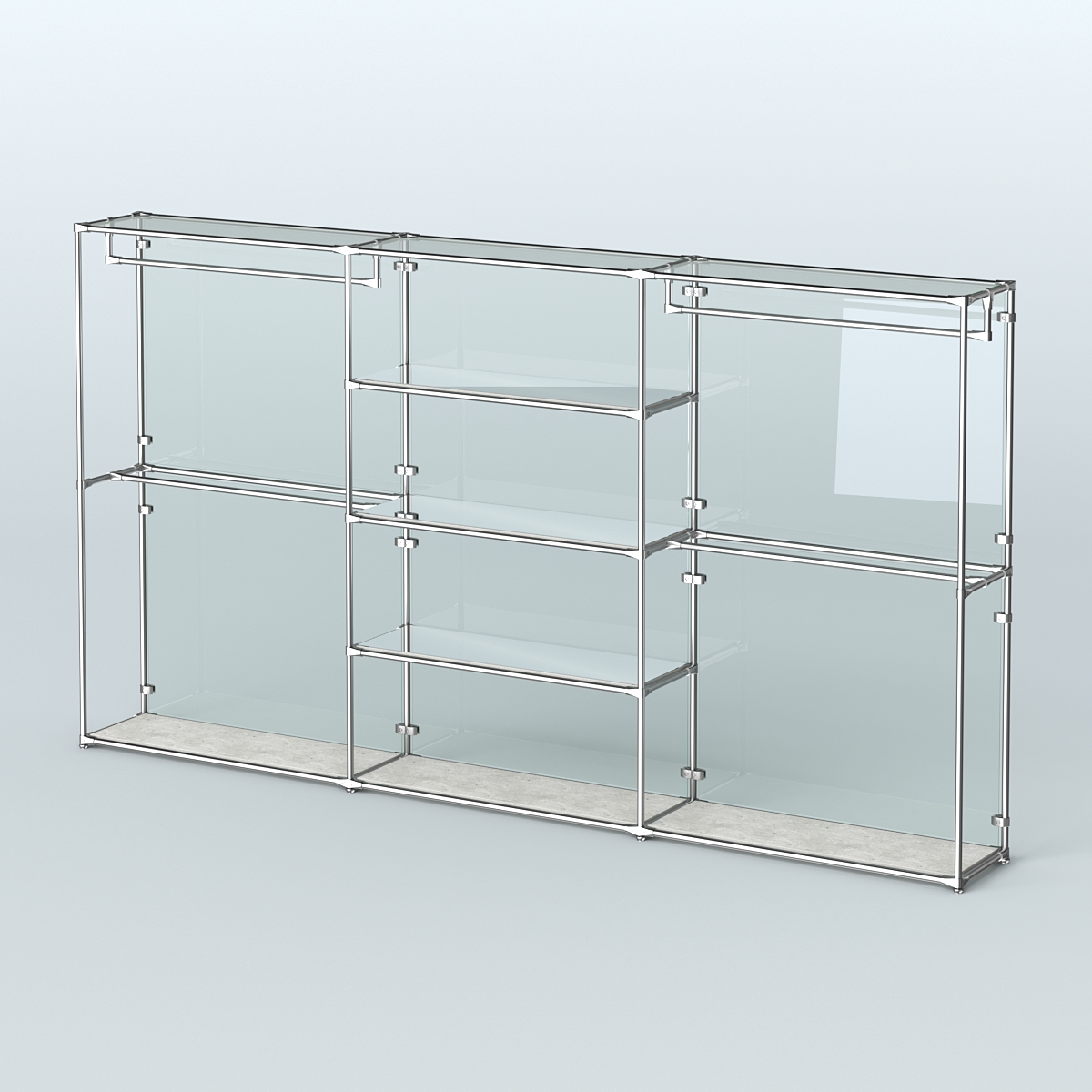 Торговая система ХРОМ (задняя стенка - стекло) 3600 мм с зеркальными полками и поручнями №2 Метрополитан Грей