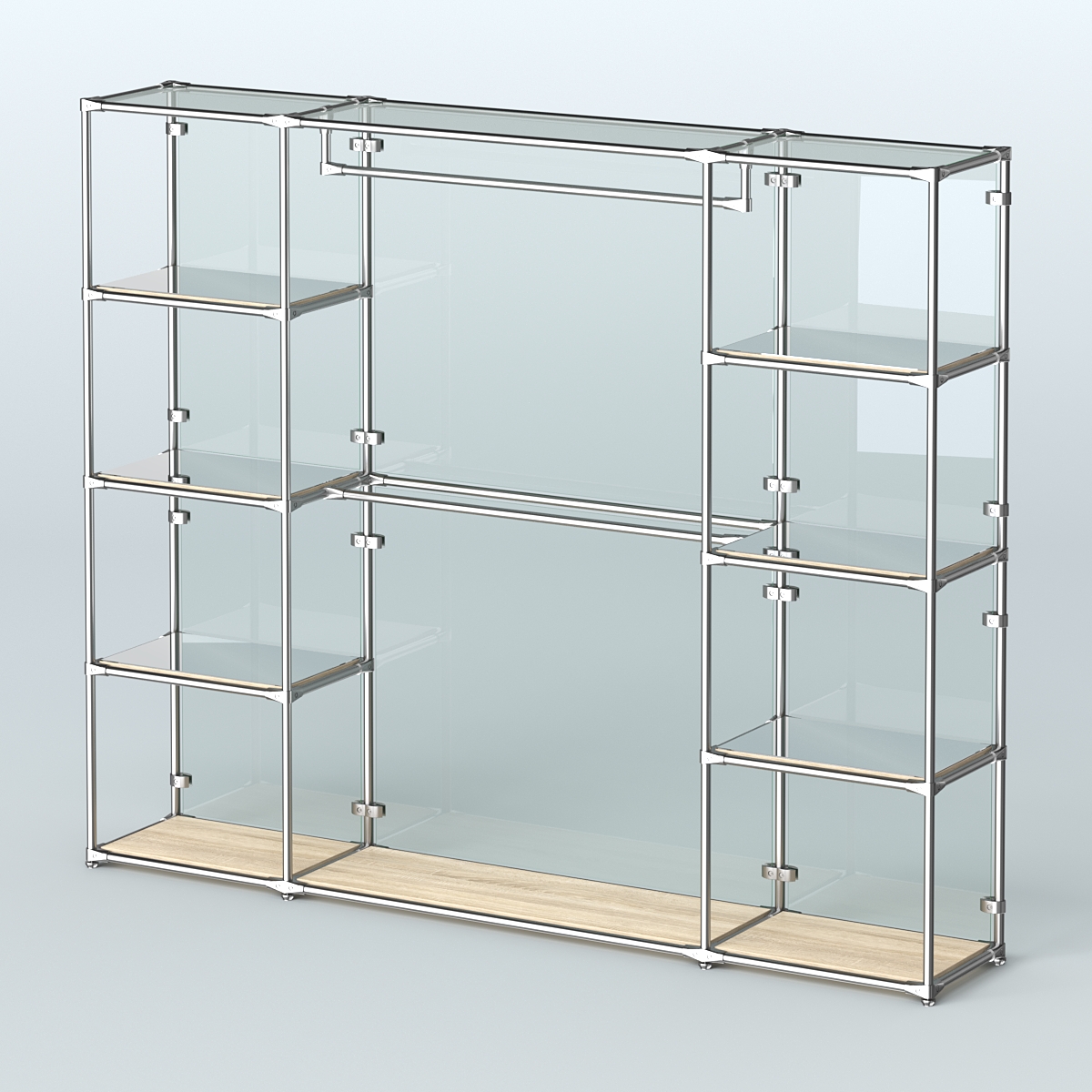 Торговая система ХРОМ (задняя стенка - стекло) 3600 мм с зеркальными полками и поручнями №3 Дуб Сонома