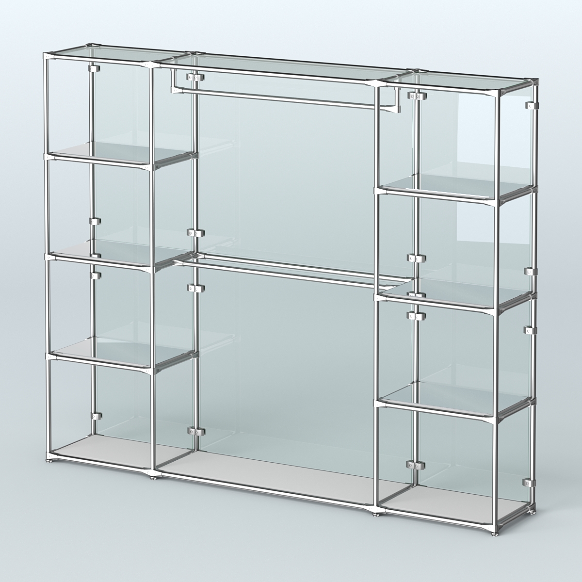 Торговая система ХРОМ (задняя стенка - стекло) 3600 мм с зеркальными полками и поручнями №3 Серый