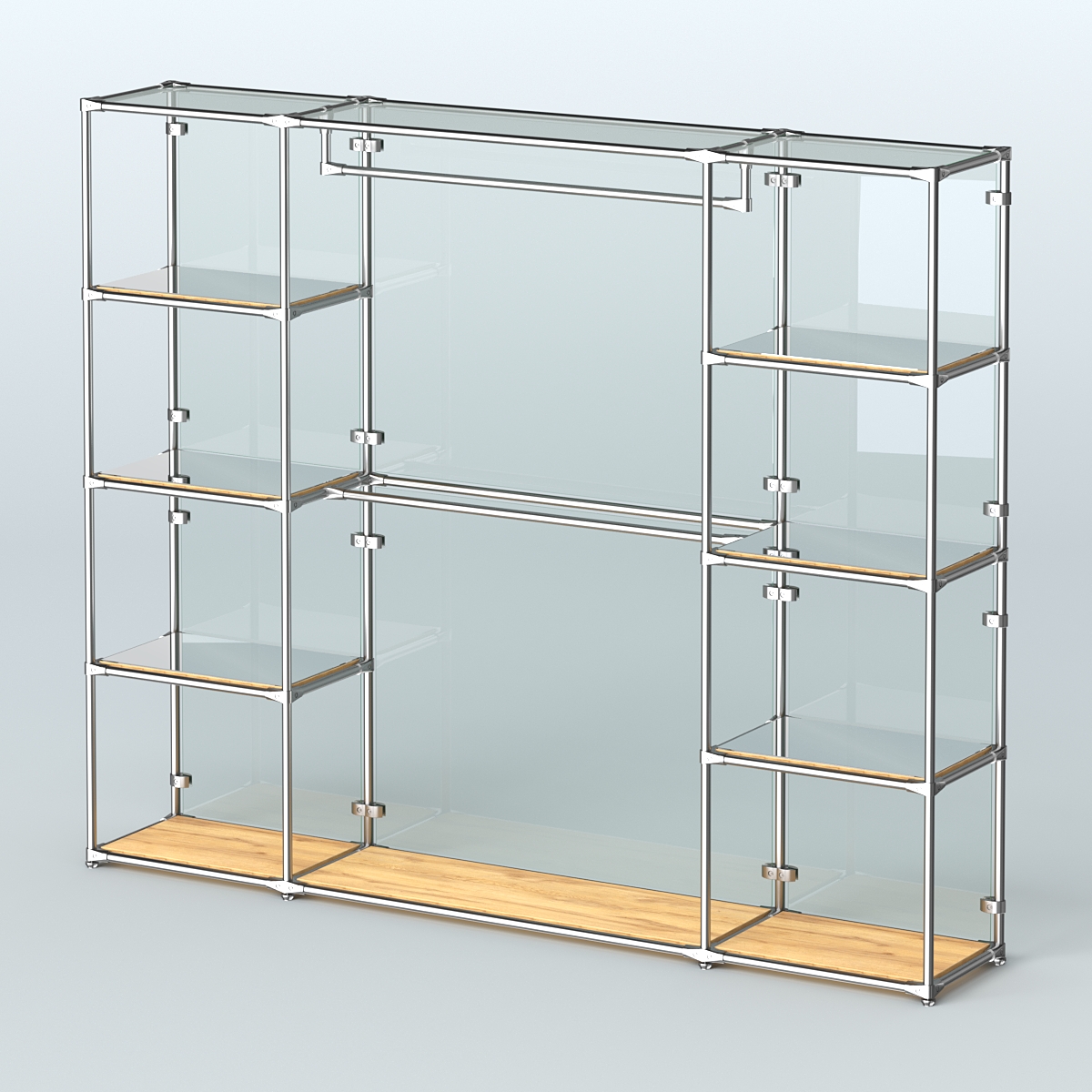 Торговая система ХРОМ (задняя стенка - стекло) 3600 мм с зеркальными полками и поручнями №3 Дуб Золотистый