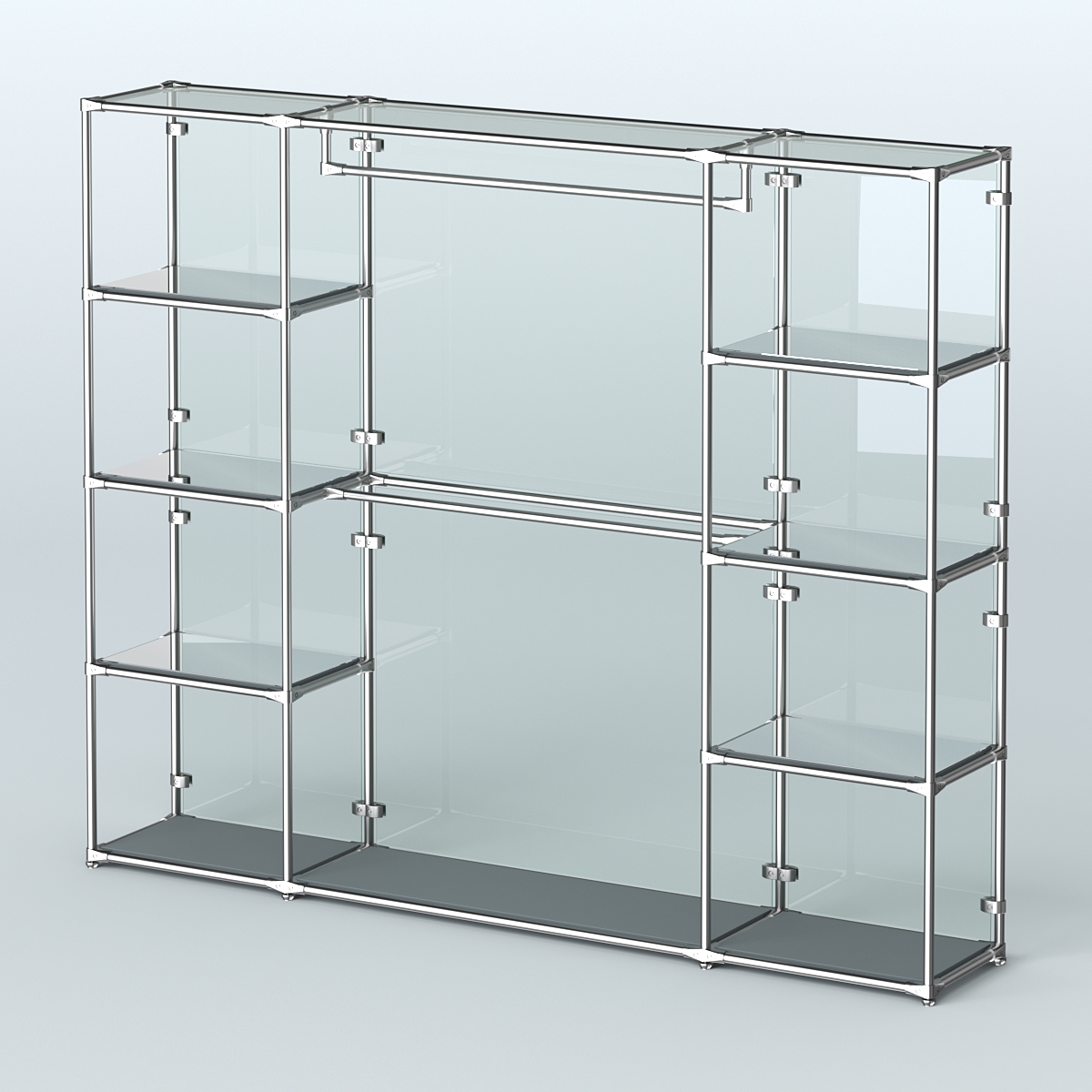 Торговая система ХРОМ (задняя стенка - стекло) 3600 мм с зеркальными полками и поручнями №3 Темно-Серый