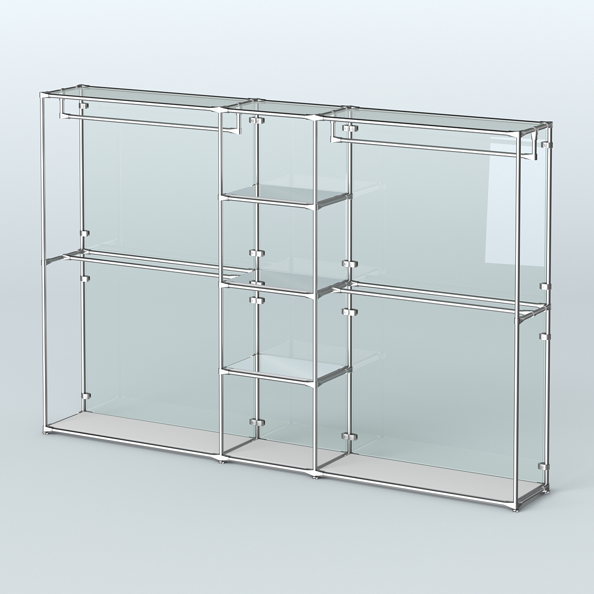 Торговая система ХРОМ (задняя стенка - стекло) 3600 мм с зеркальными полками и поручнями №4 Серый