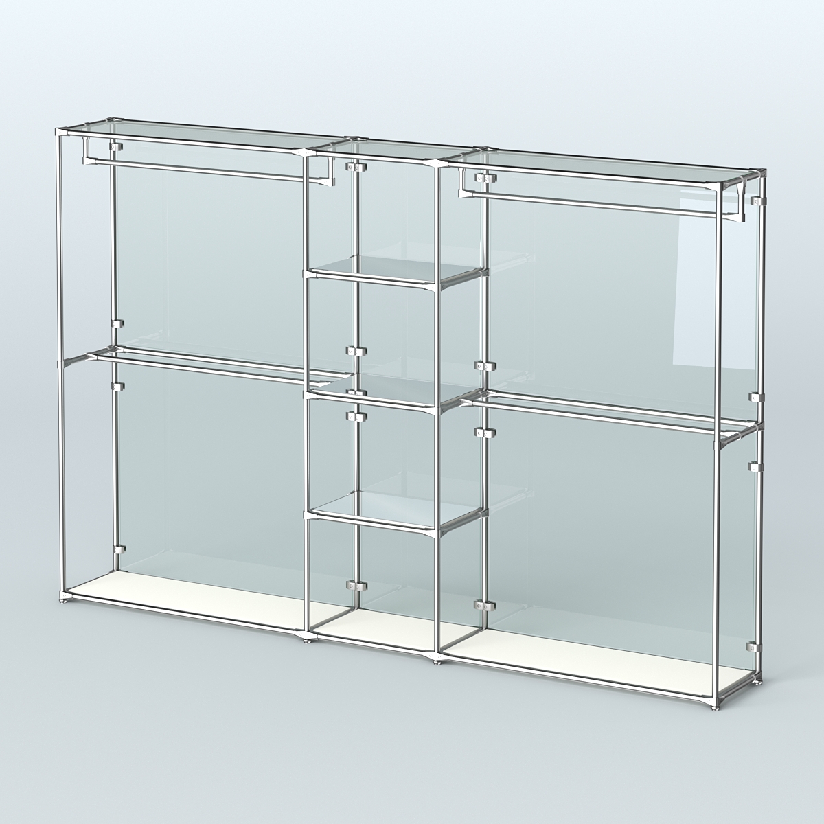 Торговая система ХРОМ (задняя стенка - стекло) 3600 мм с зеркальными полками и поручнями №4 Белый