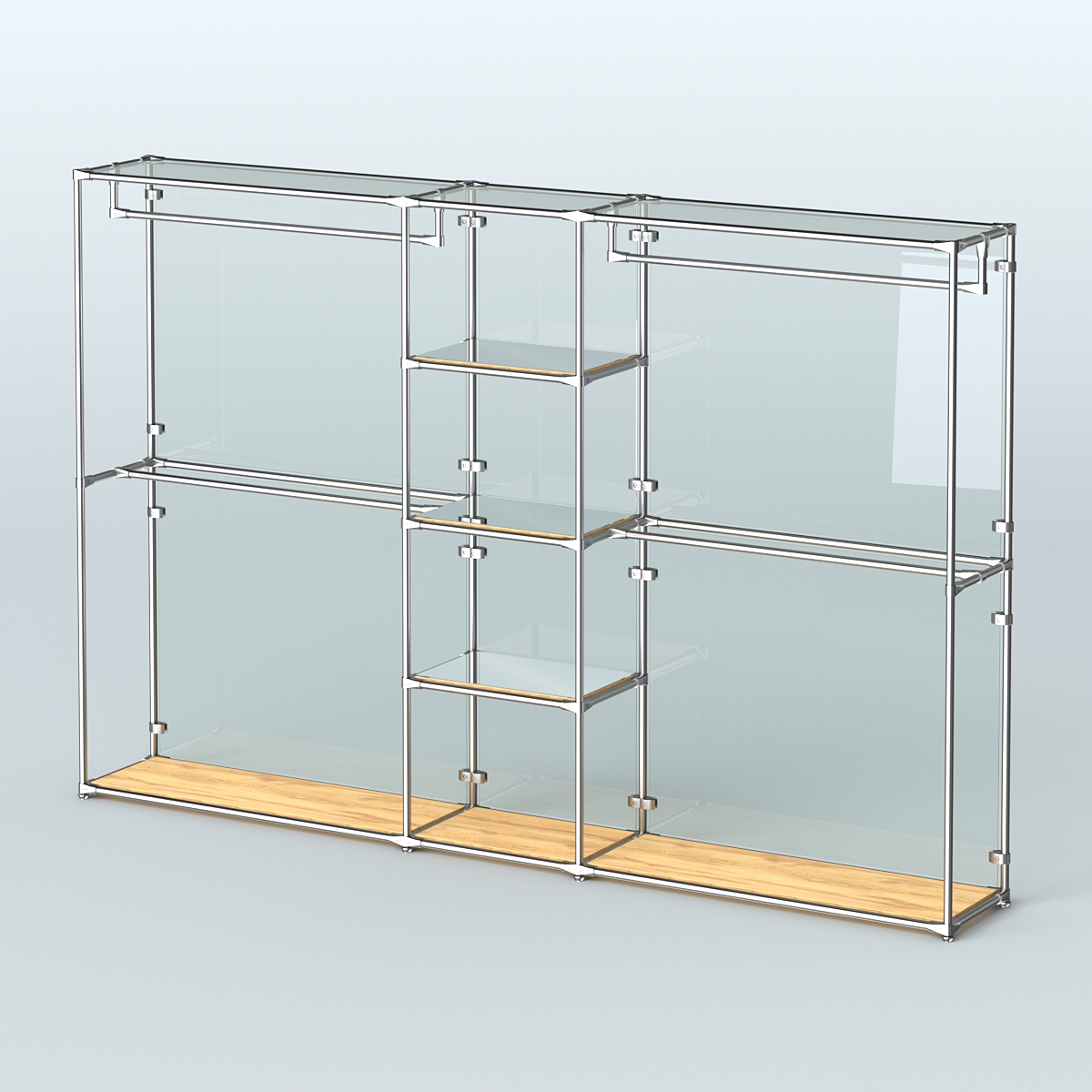 Торговая система ХРОМ (задняя стенка - стекло) 3600 мм с зеркальными полками и поручнями №4 Дуб Золотистый