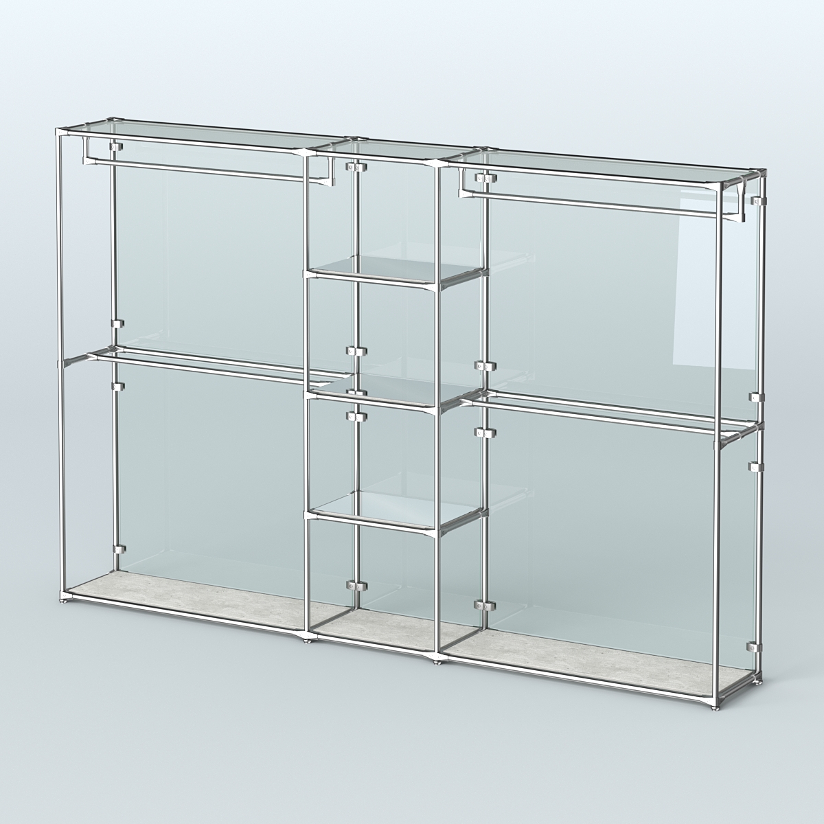 Торговая система ХРОМ (задняя стенка - стекло) 3600 мм с зеркальными полками и поручнями №4 Метрополитан Грей