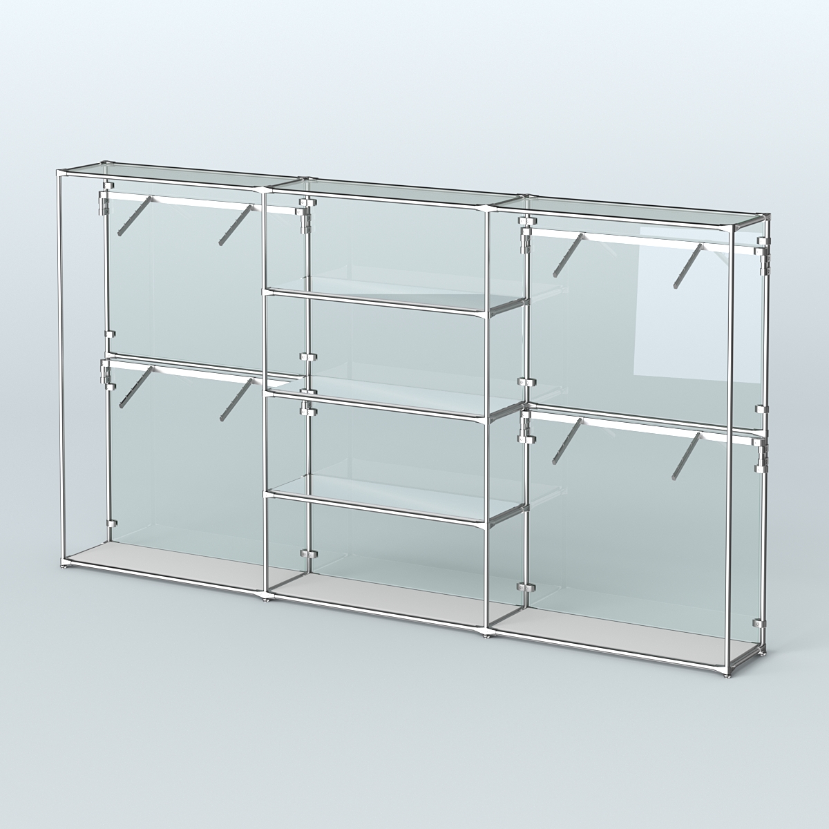 Торговая система ХРОМ (задняя стенка - стекло) 3600 мм с зеркальными полками и поручнями №5 Серый