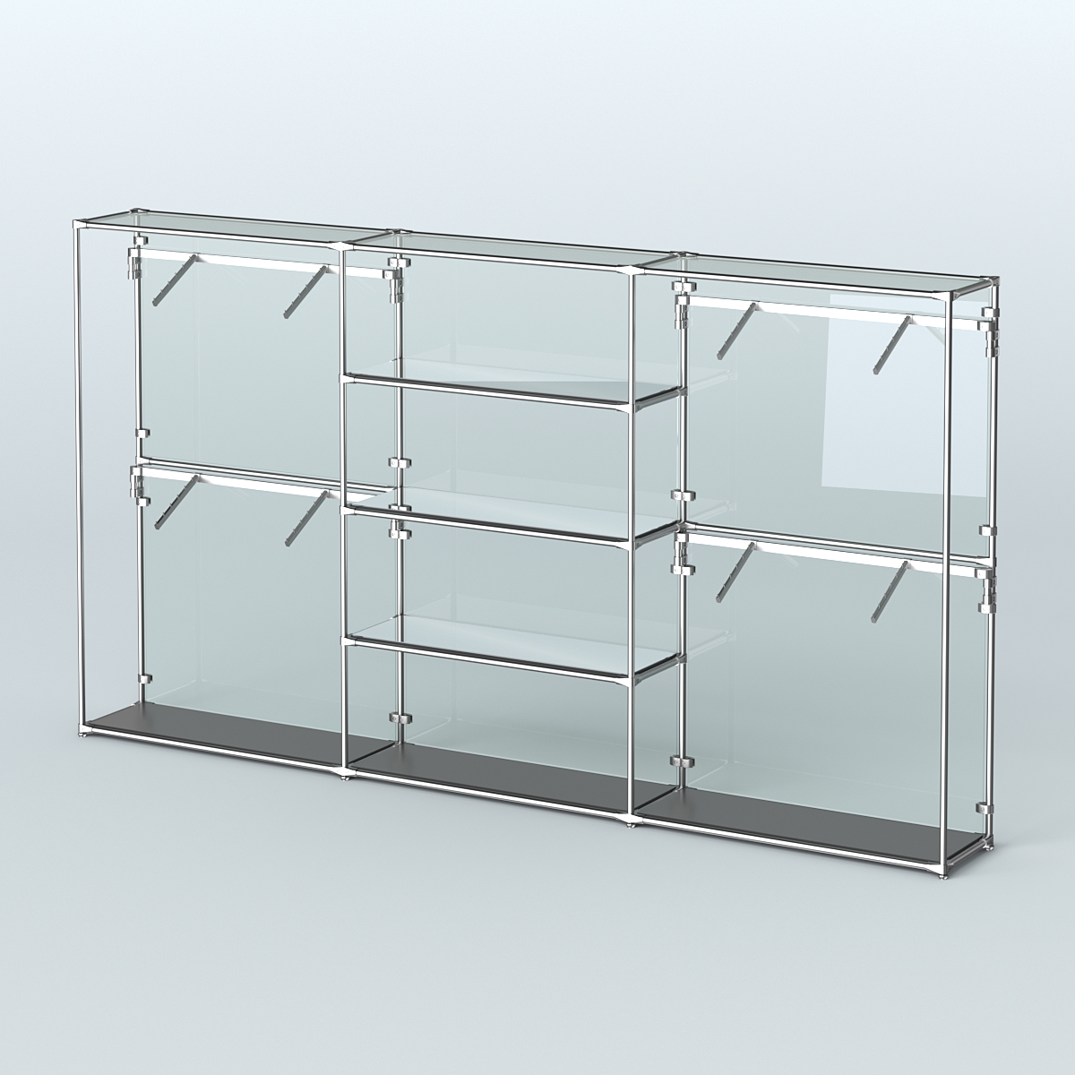 Торговая система ХРОМ (задняя стенка - стекло) 3600 мм с зеркальными полками и поручнями №5 Черный