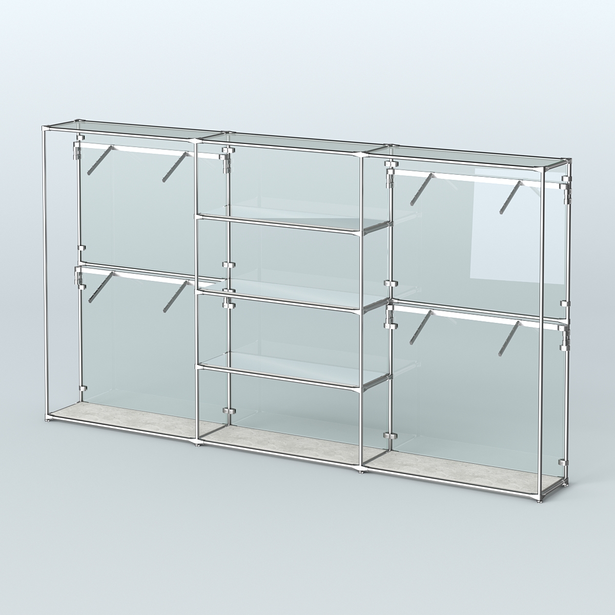 Торговая система ХРОМ (задняя стенка - стекло) 3600 мм с зеркальными полками и поручнями №5 Метрополитан Грей