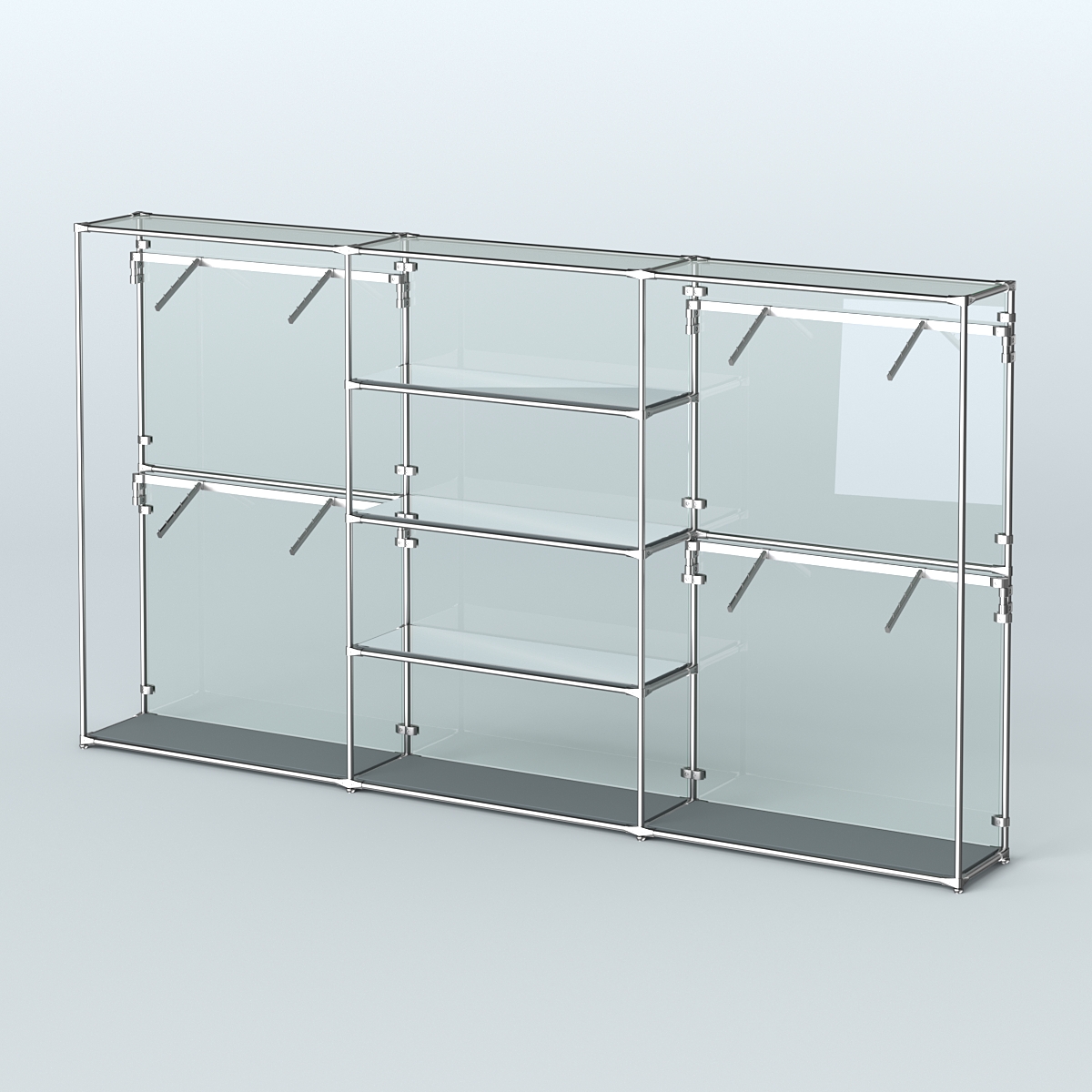 Торговая система ХРОМ (задняя стенка - стекло) 3600 мм с зеркальными полками и поручнями №5 Темно-Серый