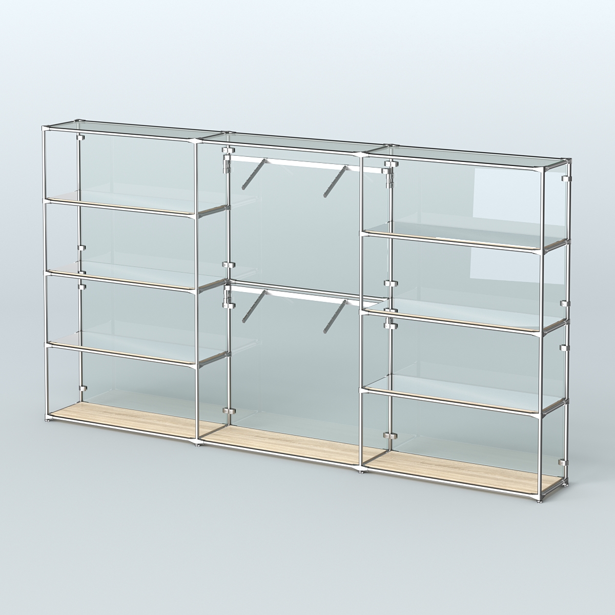 Торговая система ХРОМ (задняя стенка - стекло) 3600 мм с зеркальными полками и поручнями №6 Дуб Сонома