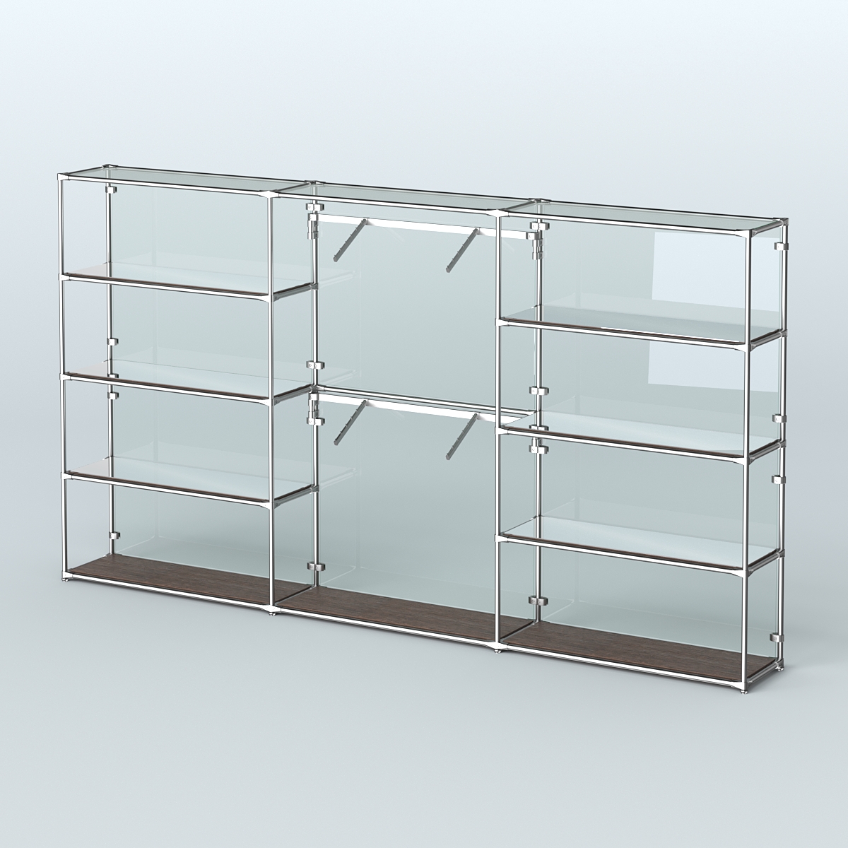 Торговая система ХРОМ (задняя стенка - стекло) 3600 мм с зеркальными полками и поручнями №6 Дуб Венге