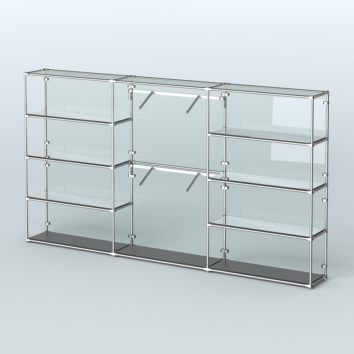 Торговая система ХРОМ (задняя стенка - стекло) 3600 мм с зеркальными полками и поручнями №6 Черный