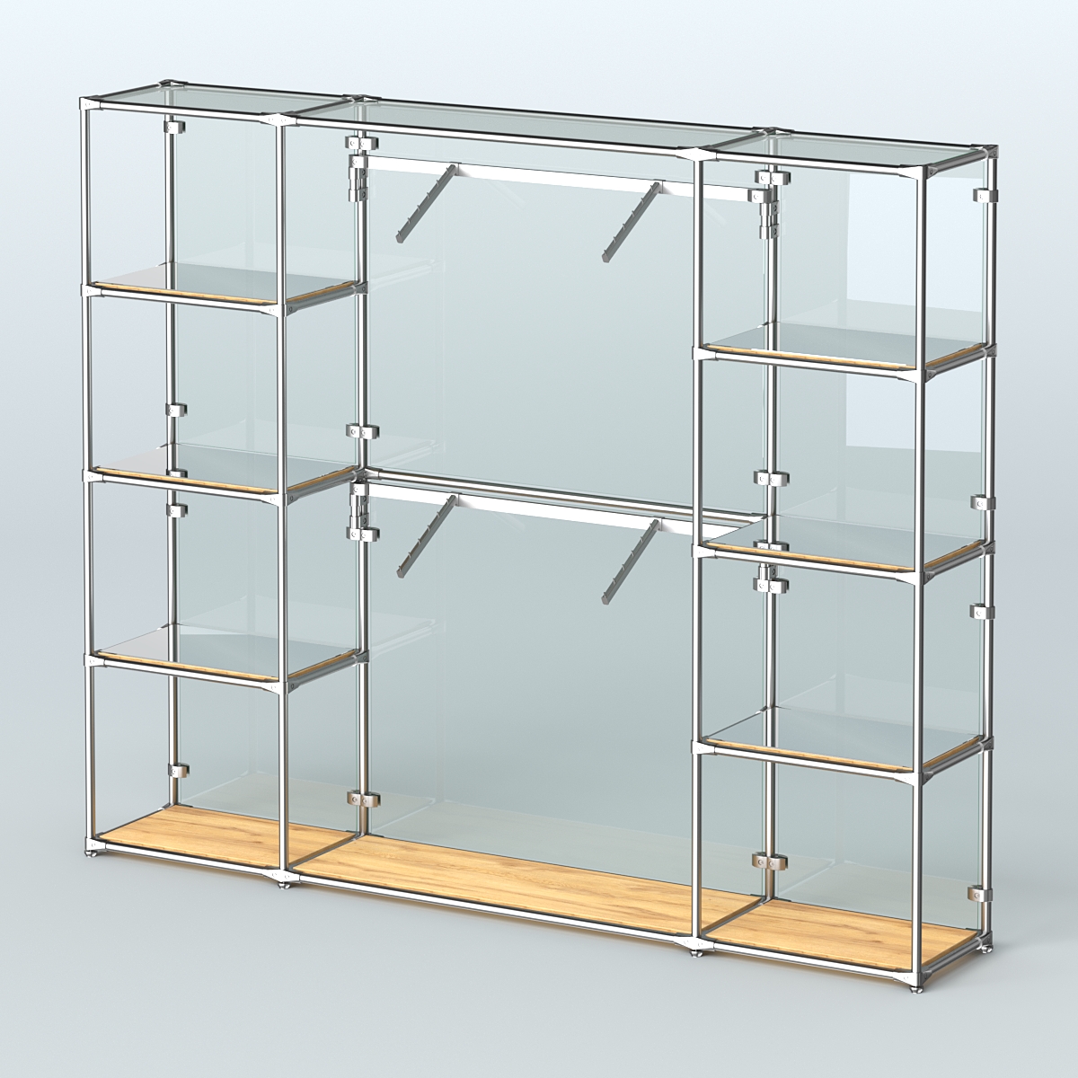 Торговая система ХРОМ (задняя стенка - стекло) 3600 мм с зеркальными полками и поручнями №7 Дуб Золотистый