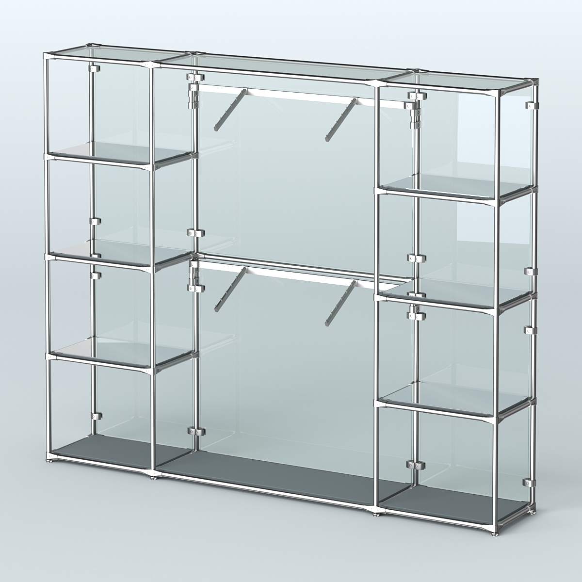 Торговая система ХРОМ (задняя стенка - стекло) 3600 мм с зеркальными полками и поручнями №7 Темно-Серый