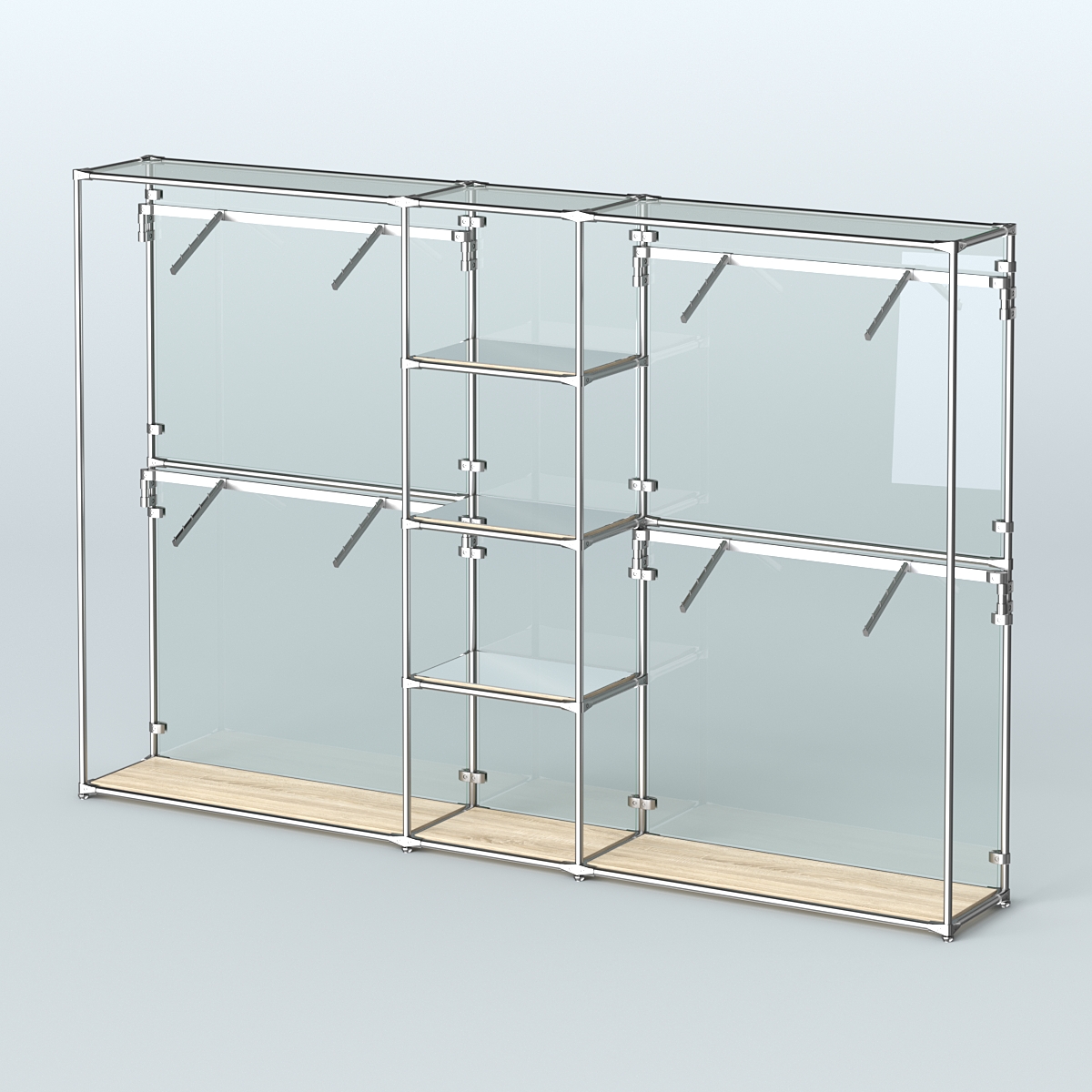 Торговая система ХРОМ (задняя стенка - стекло) 3600 мм с зеркальными полками и поручнями №8 Дуб Сонома