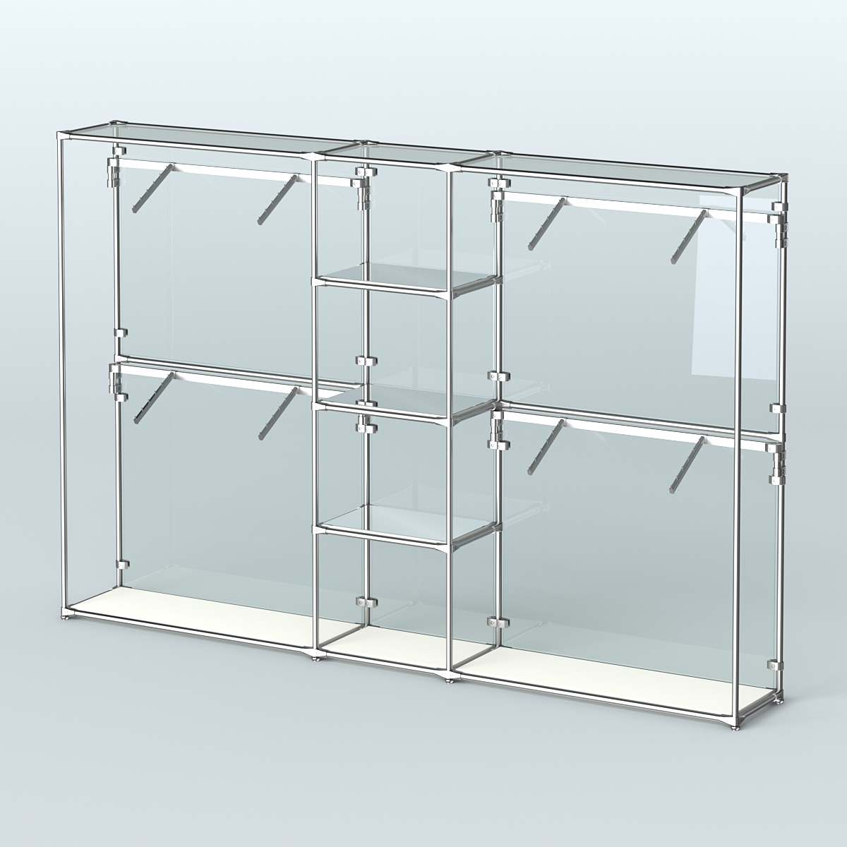 Торговая система ХРОМ (задняя стенка - стекло) 3600 мм с зеркальными полками и поручнями №8 Белый