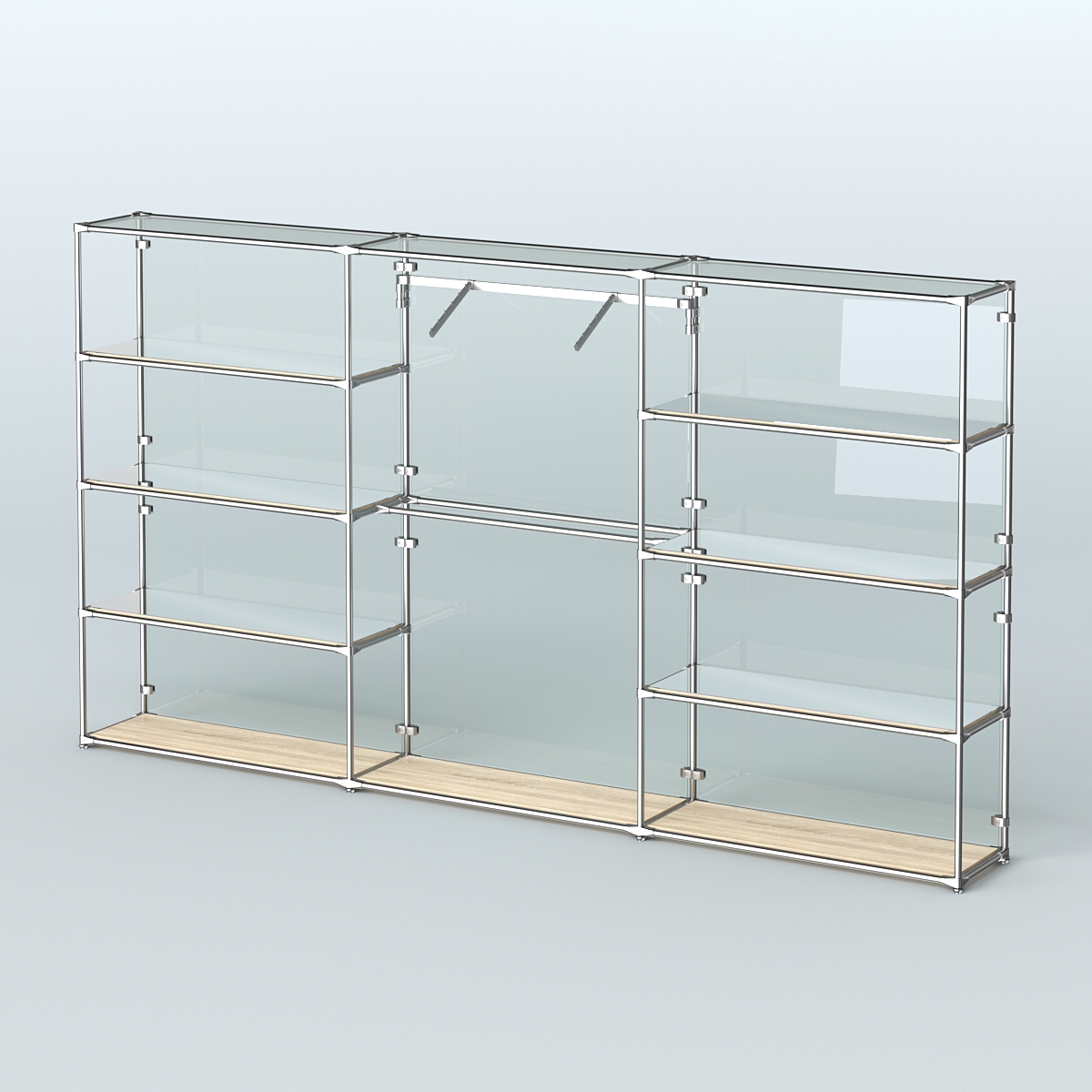 Торговая система ХРОМ (задняя стенка - стекло) 3600 мм с зеркальными полками и поручнями №9 Дуб Сонома