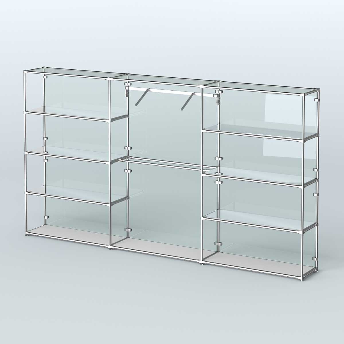 Торговая система ХРОМ (задняя стенка - стекло) 3600 мм с зеркальными полками и поручнями №9 Серый