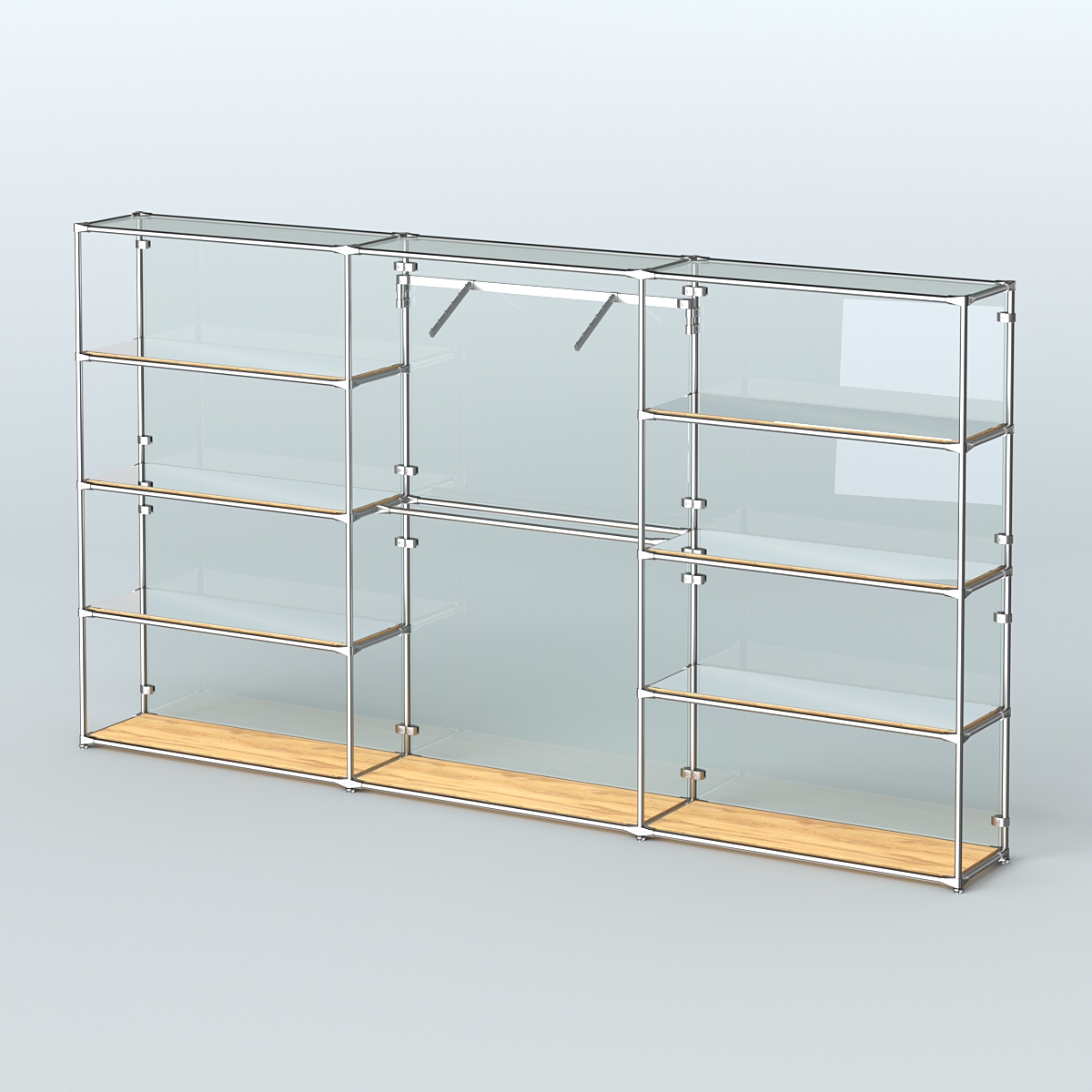 Торговая система ХРОМ (задняя стенка - стекло) 3600 мм с зеркальными полками и поручнями №9 Дуб Золотистый