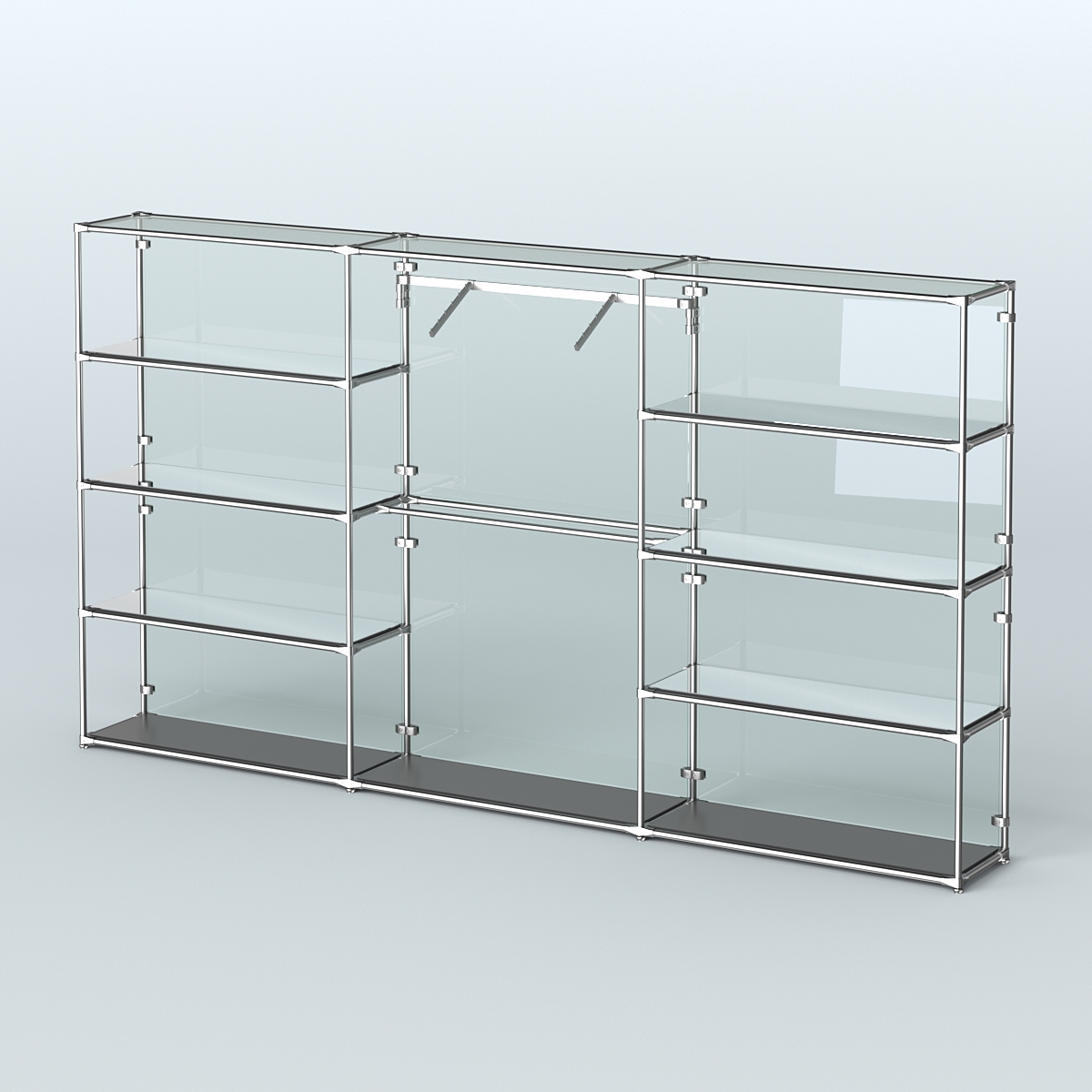 Торговая система ХРОМ (задняя стенка - стекло) 3600 мм с зеркальными полками и поручнями №9 Черный