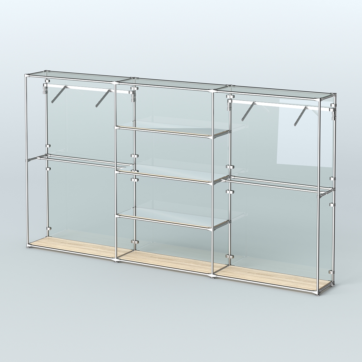 Торговая система ХРОМ (задняя стенка - стекло) 3600 мм с зеркальными полками и поручнями №10 Дуб Сонома