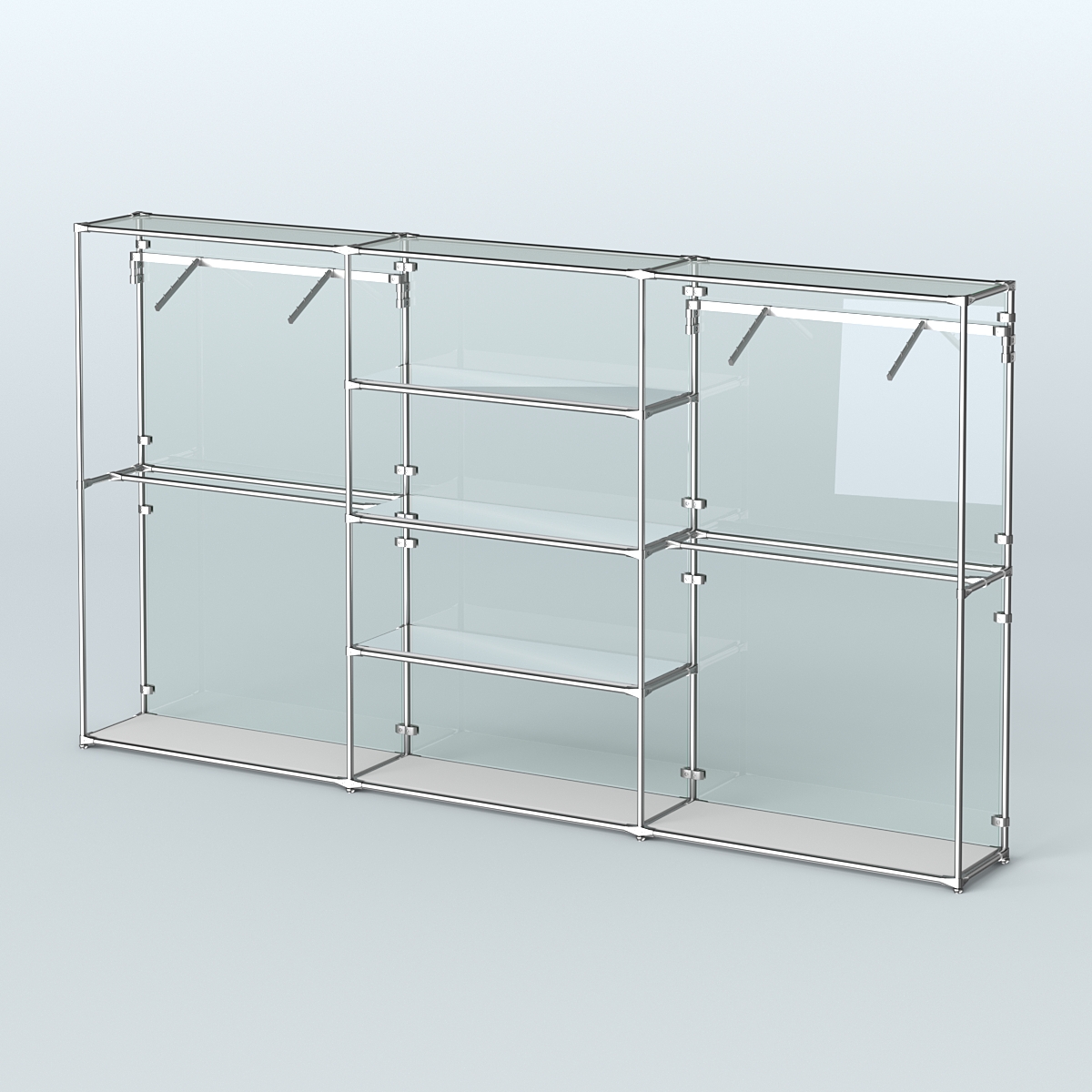 Торговая система ХРОМ (задняя стенка - стекло) 3600 мм с зеркальными полками и поручнями №10 Серый