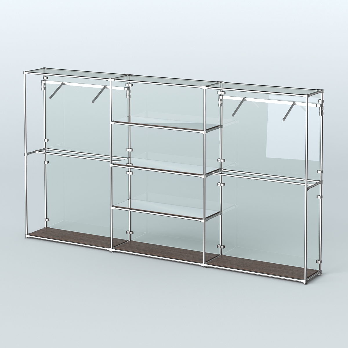 Торговая система ХРОМ (задняя стенка - стекло) 3600 мм с зеркальными полками и поручнями №10 Дуб Венге