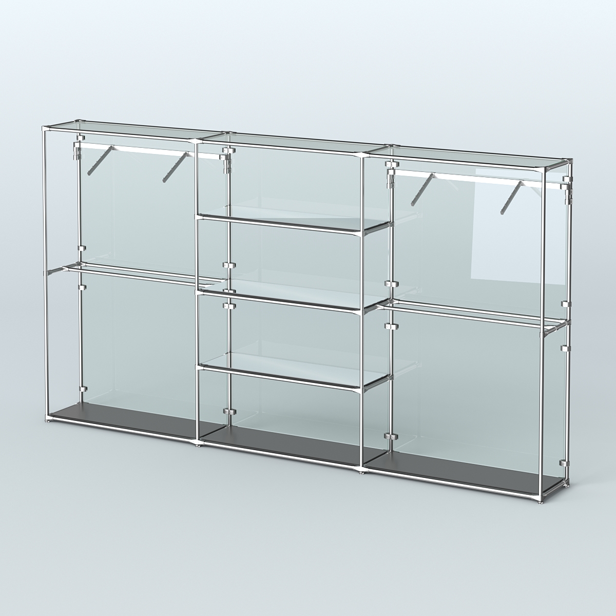 Торговая система ХРОМ (задняя стенка - стекло) 3600 мм с зеркальными полками и поручнями №10 Черный