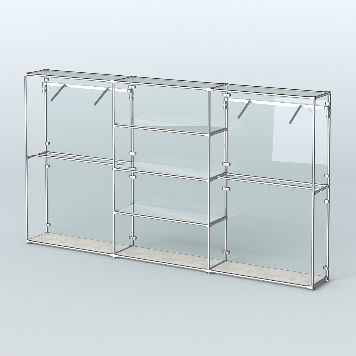 Торговая система ХРОМ (задняя стенка - стекло) 3600 мм с зеркальными полками и поручнями №10 Метрополитан Грей