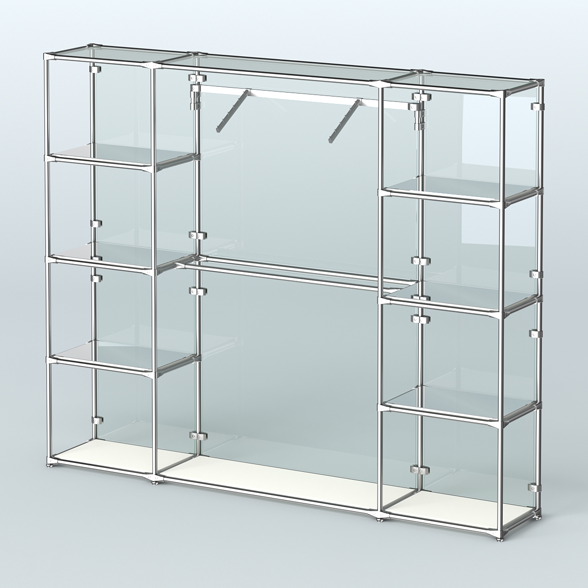 Торговая система ХРОМ (задняя стенка - стекло) 3600 мм с зеркальными полками и поручнями №11 Белый